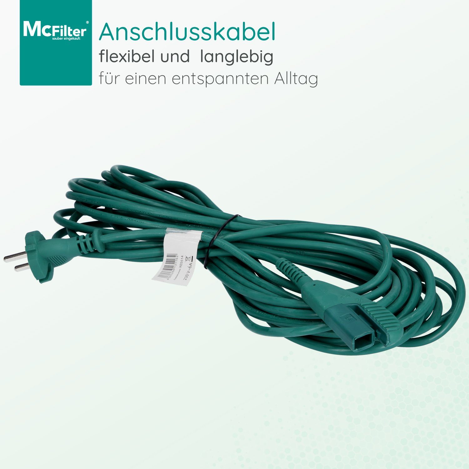 cm), Stromkabel, Kabel VK 136 passend McFilter Staubsauger Typ Kabel 135, Kobold (Konturenstecker), VK EF Vorwerk für (700