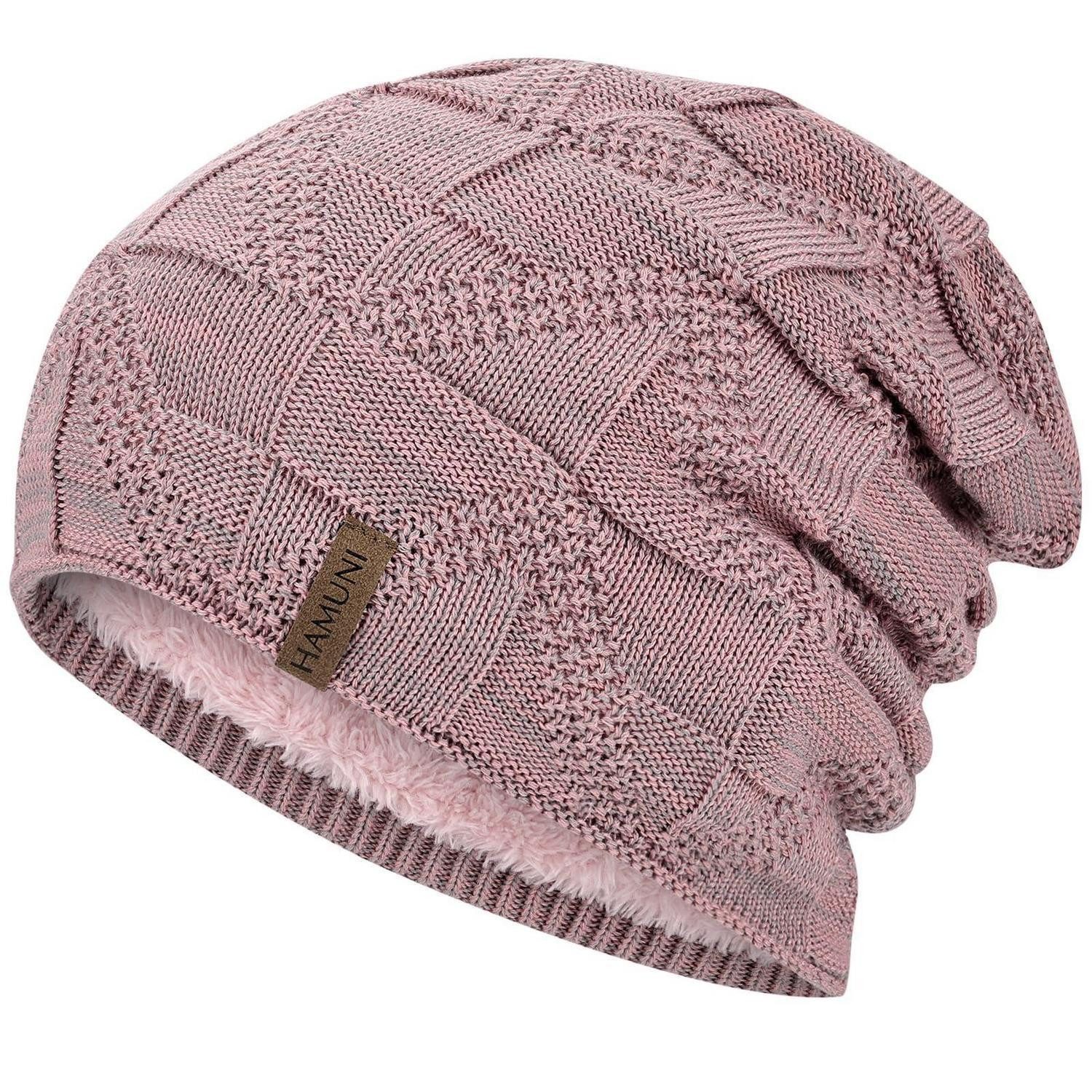 Strickmütze Mütze Beanie Strickmütze Slouch Fleece Innenfutter Unisex Rosa