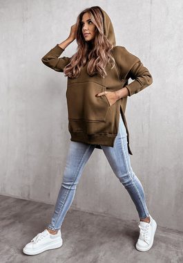 RUZU UG Sweatblazer Lässiges Damen-Sweatshirt, einfarbig, langärmelig, mit Kapuze