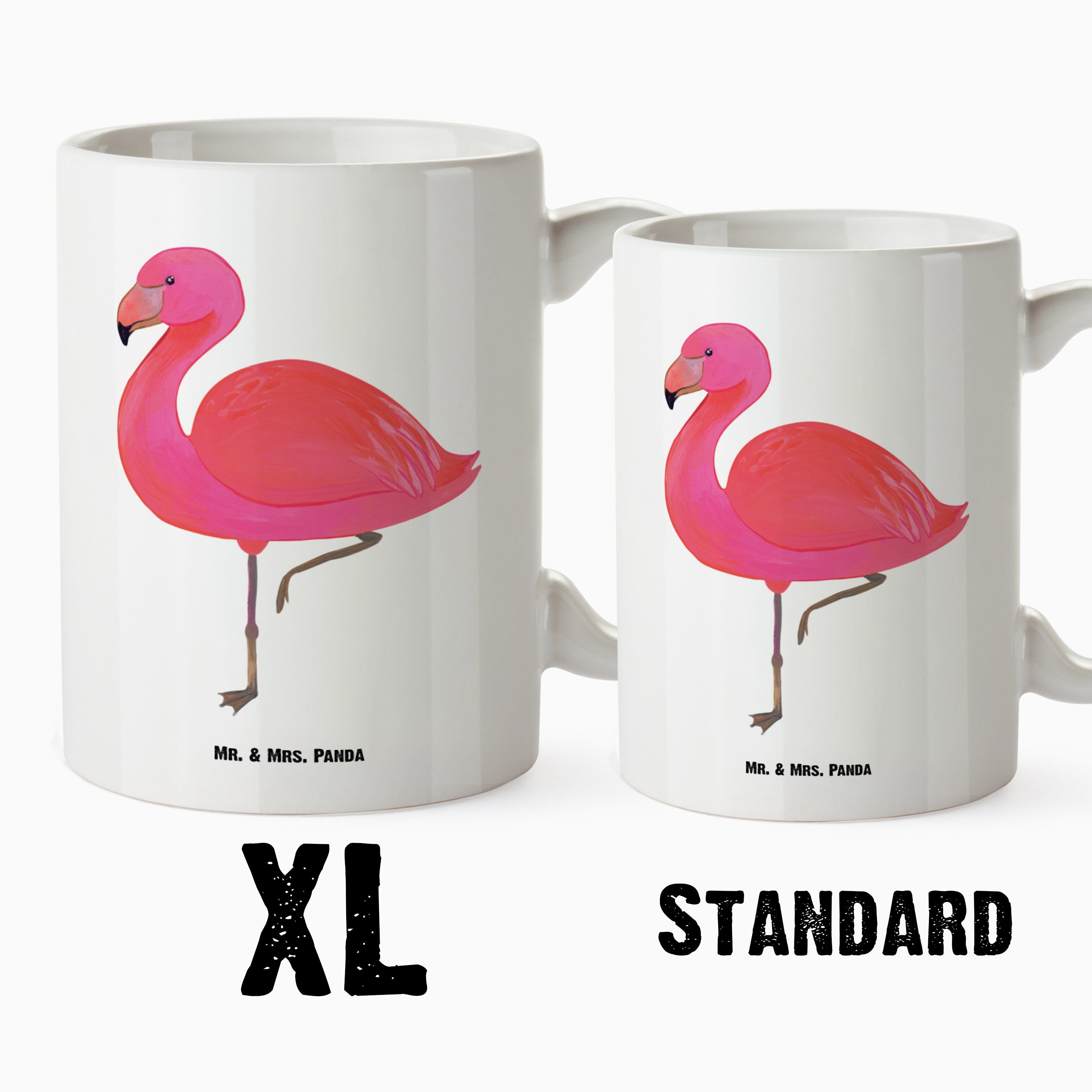 Tasse Tasse Weiß XL Geschenk, classic & einzigartig, Flamingo - Mr. Große - Mrs. Keramik Bech, XL Panda Tasse,