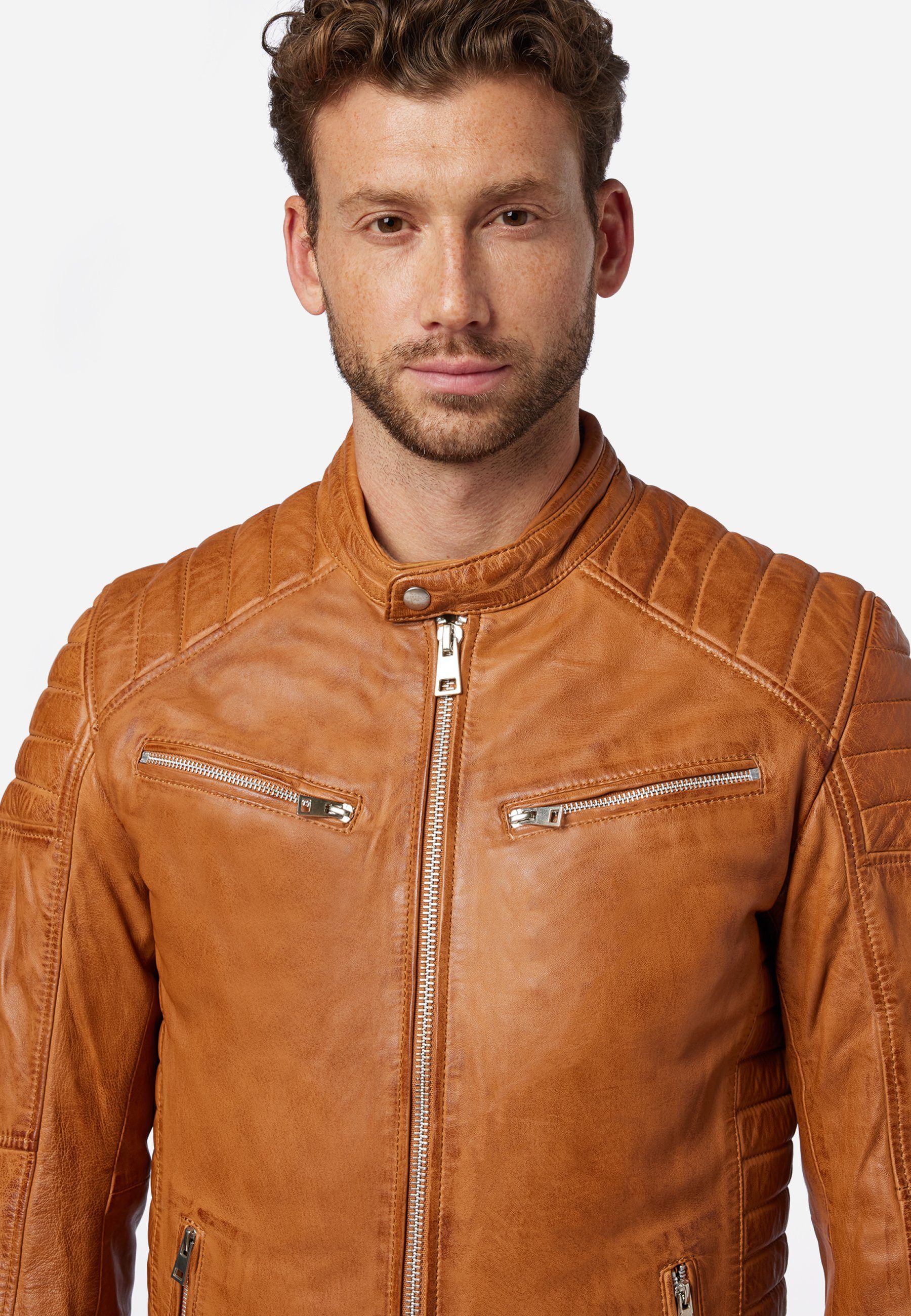 RICANO Lederjacke Cooper Lederjacke im Biker-Stil mit Stehkragen