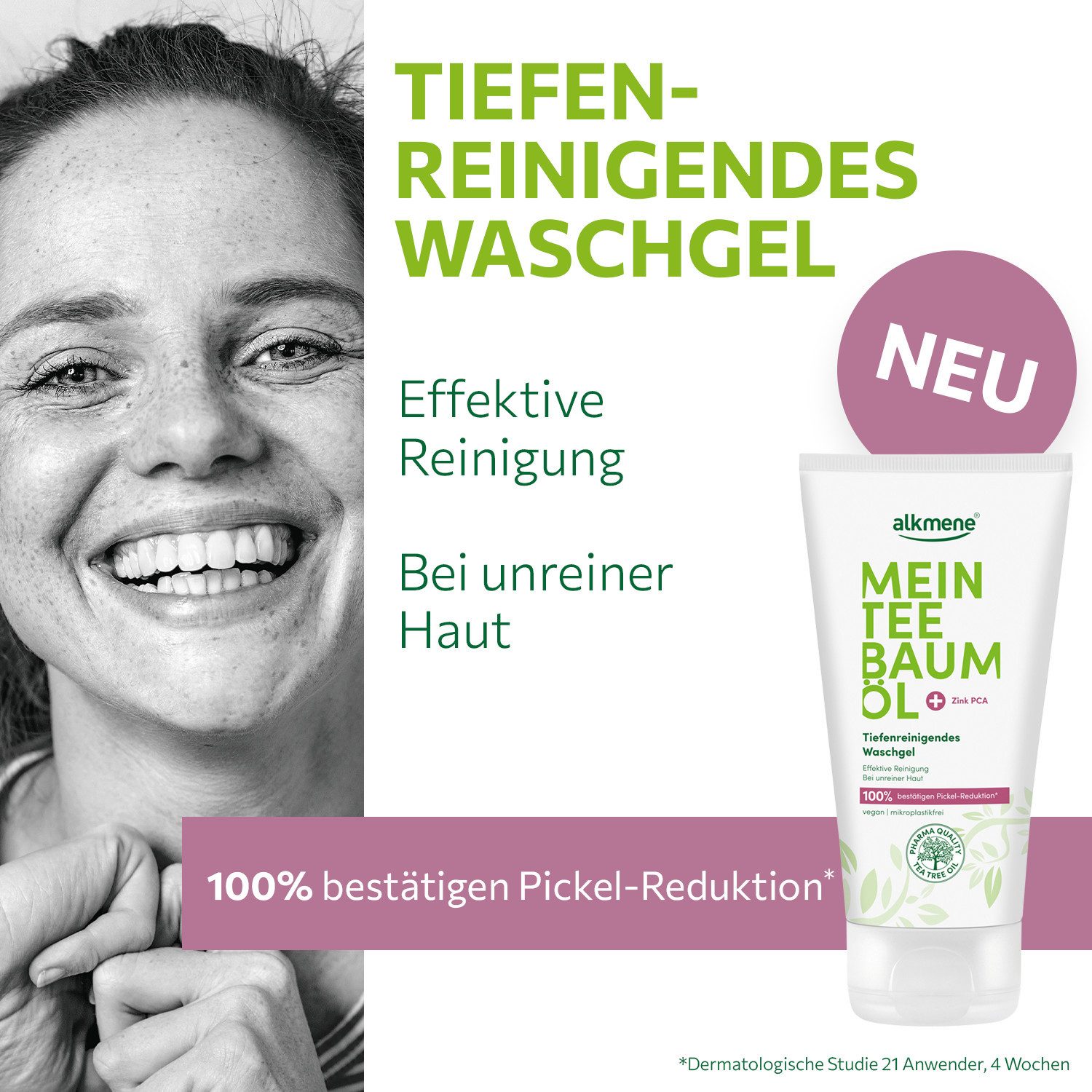 alkmene Gesichtsreinigungsgel 150 ml Teebaumöl Waschgel unreine Haut, vegan, Reinigungsgel, Gesicht, 1-tlg.