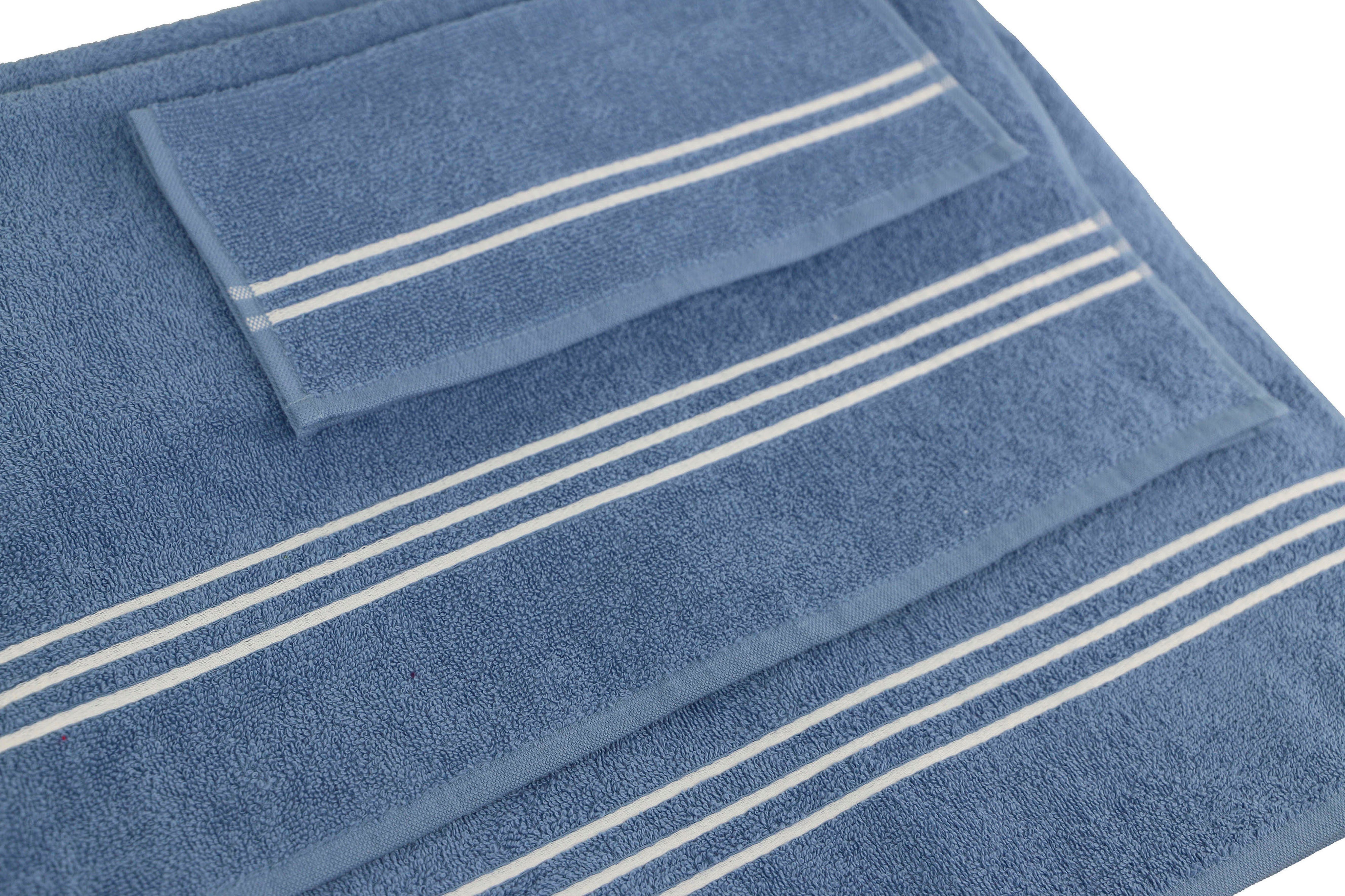 mit Walkfrottier, 100% Baumwolle Handtuch Set Dalia, KangaROOS Handtuch-Set 6-tlg), blau einfarbiges Streifenbordüre, aus (Set,