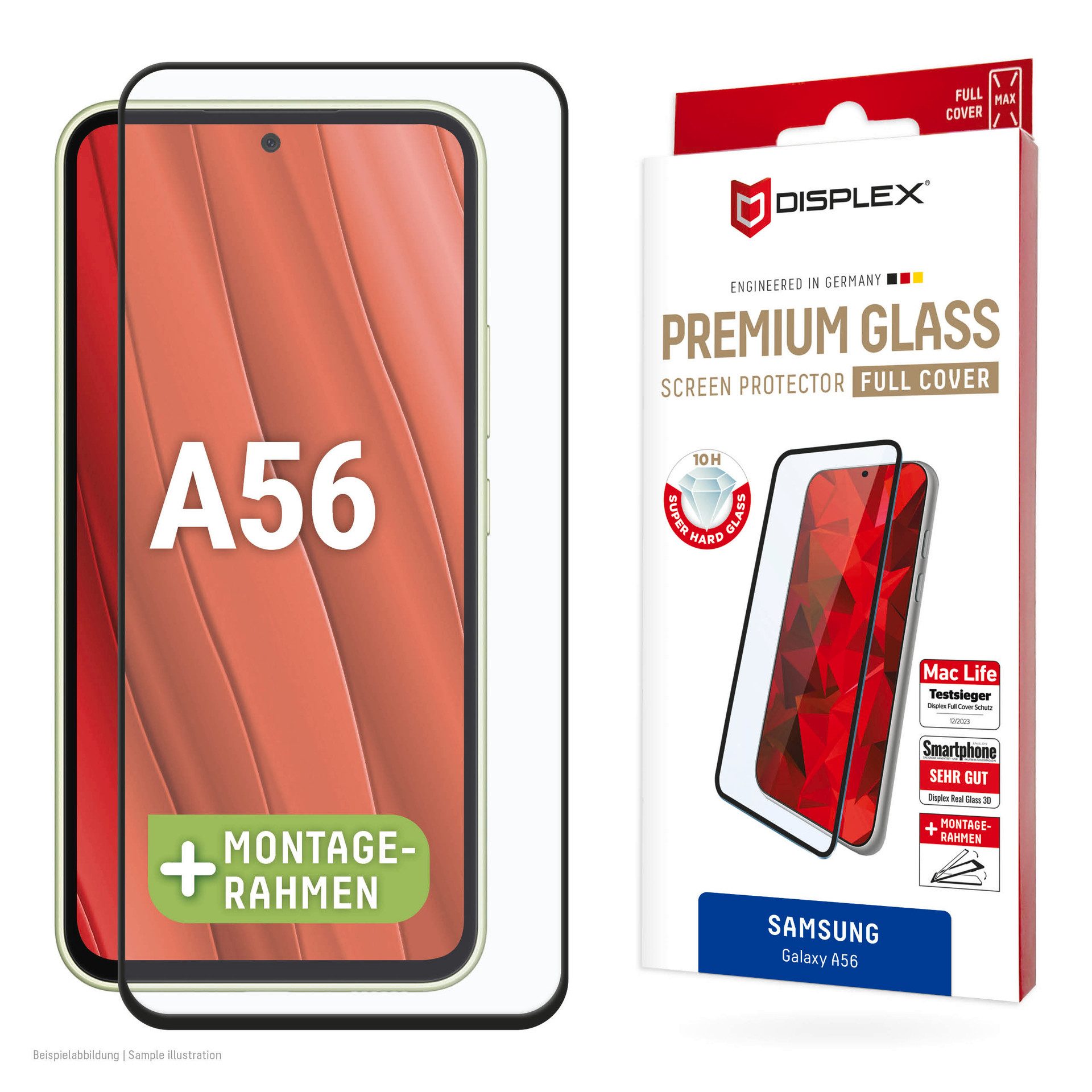 Displex Displayschutzglas Premium Glass Screen Protector (Full Cover) für Samsung Galaxy A56, Displayschutzfolie, Schutzfolie, Bildschirmschutz, kratz- & stoßfest