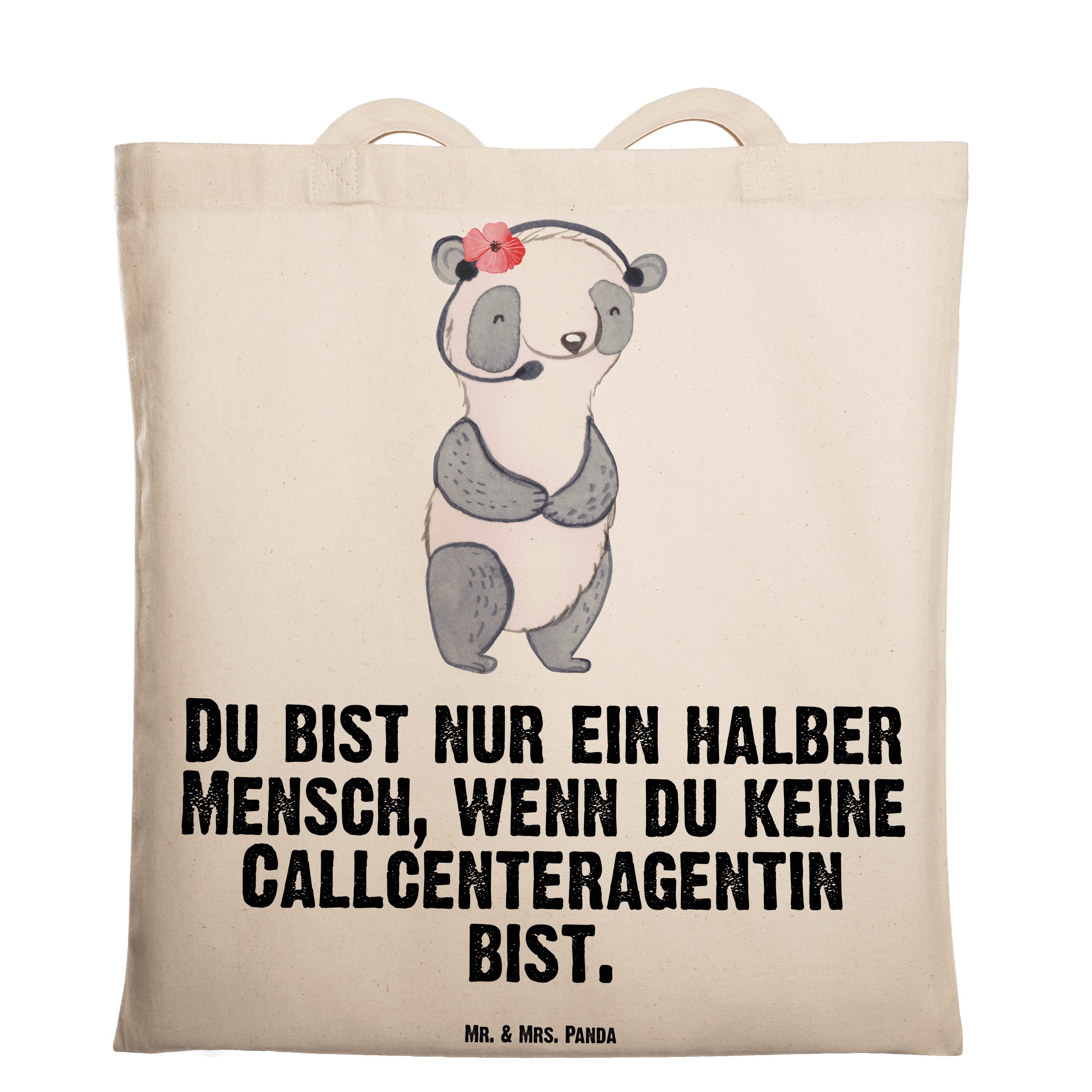 Mr. & Mrs. Panda Tragetasche Callcenteragentin mit Herz - Transparent - Geschenk, Abschied, Beutel (1-tlg)