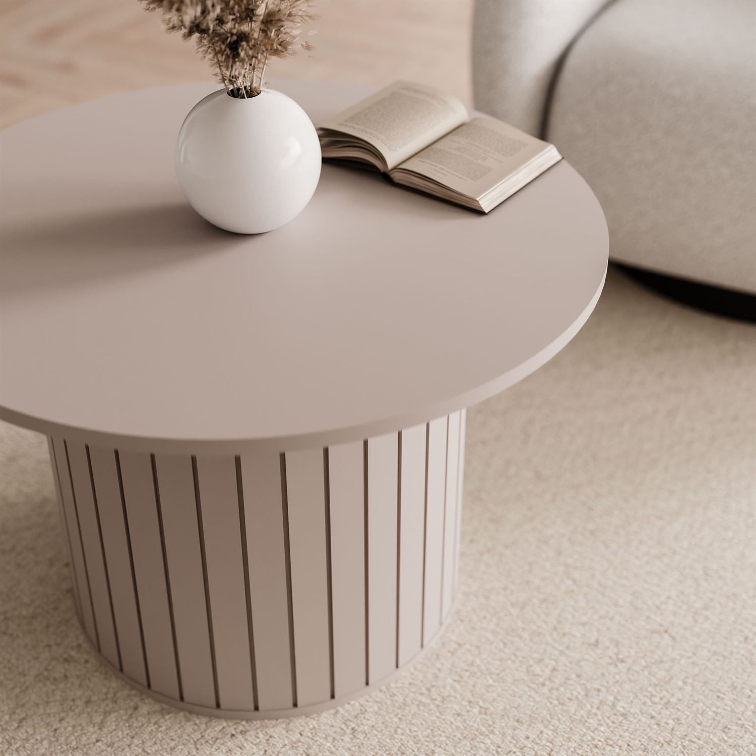Lookway Couchtisch ELODIE – Rund, elegant & modern mit gefräster Basis (1x Couchtisch), Breite: 70 cm