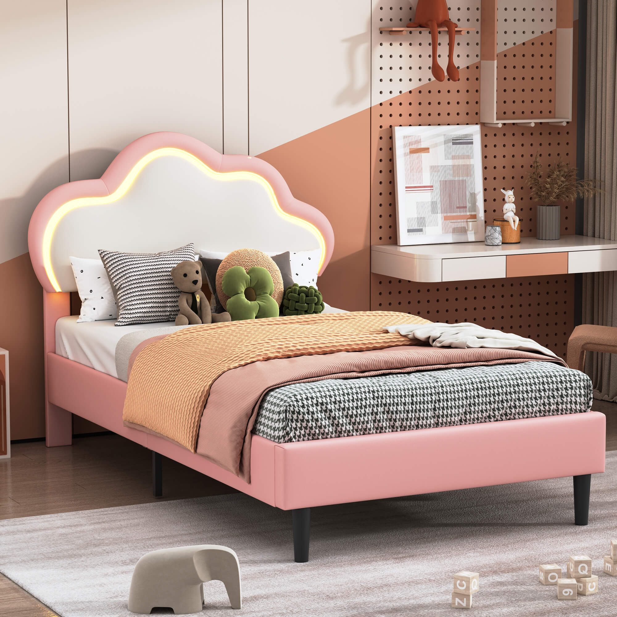 Furnishings Home Polsterbett Jugendbett Wolkenbett mit LED-Licht (Bett), Hausbett, mit Lattenrost, Kunstleder, 90x200 cm – Bild 3 von 5