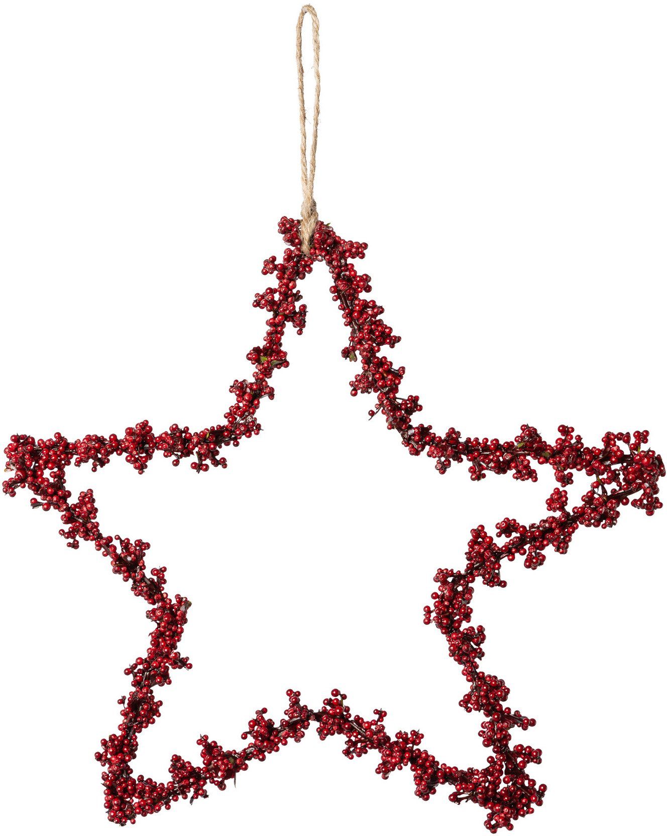 Creativ deco Dekostern Weihnachtsstern, Weihnachtsdeko rot, 6 St., mit Mini-Beeren, Hängedekoration, 6er Set, Ø ca. 15 cm