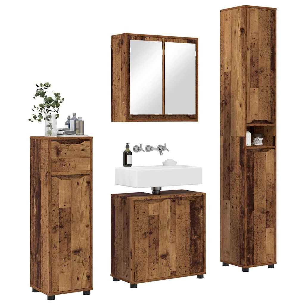 vidaXL Badezimmer-Set Badezimmermöbel-Set mit Schubladen 4 pcs Altholz Holzwerkstoff, (4-St)