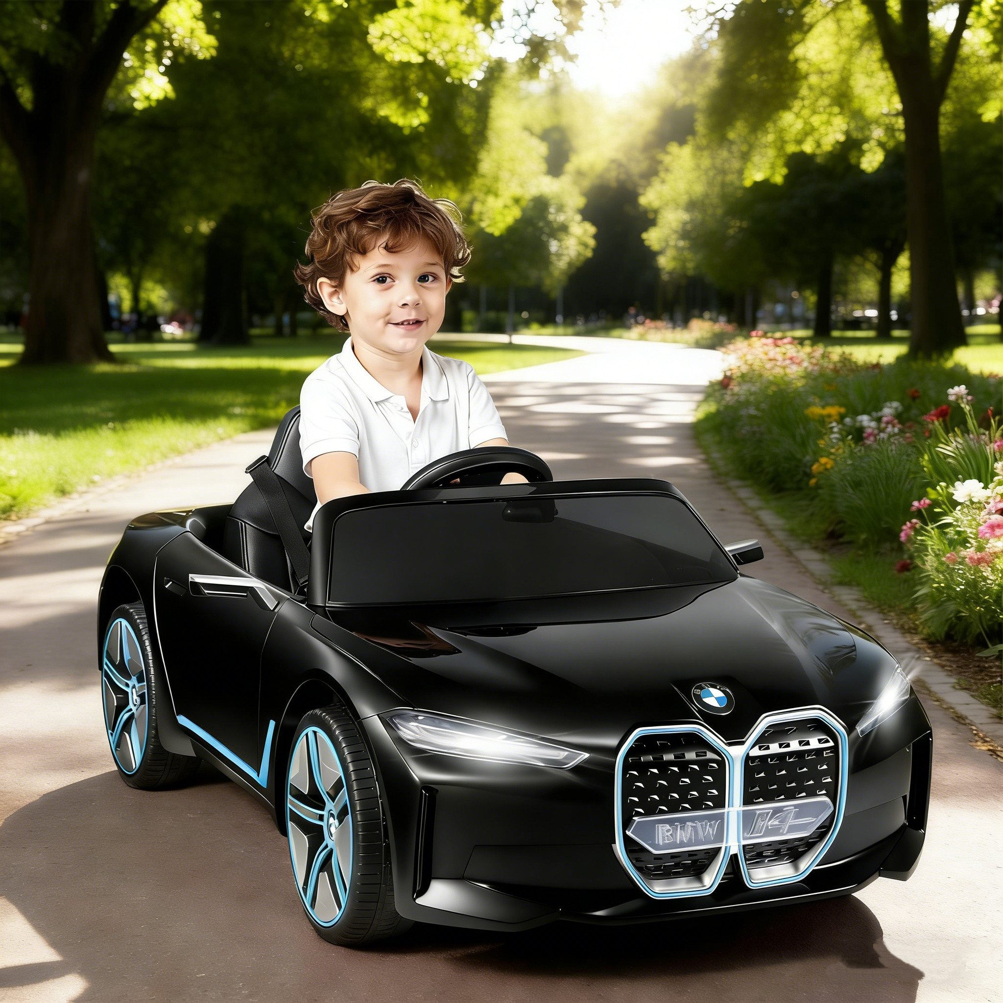 oyajia Elektro-Kinderauto 12V Kinderauto mit Fernbedienung, BMW i4, Belastbarkeit 30 kg, für 3-8 Jahre, Schwarz