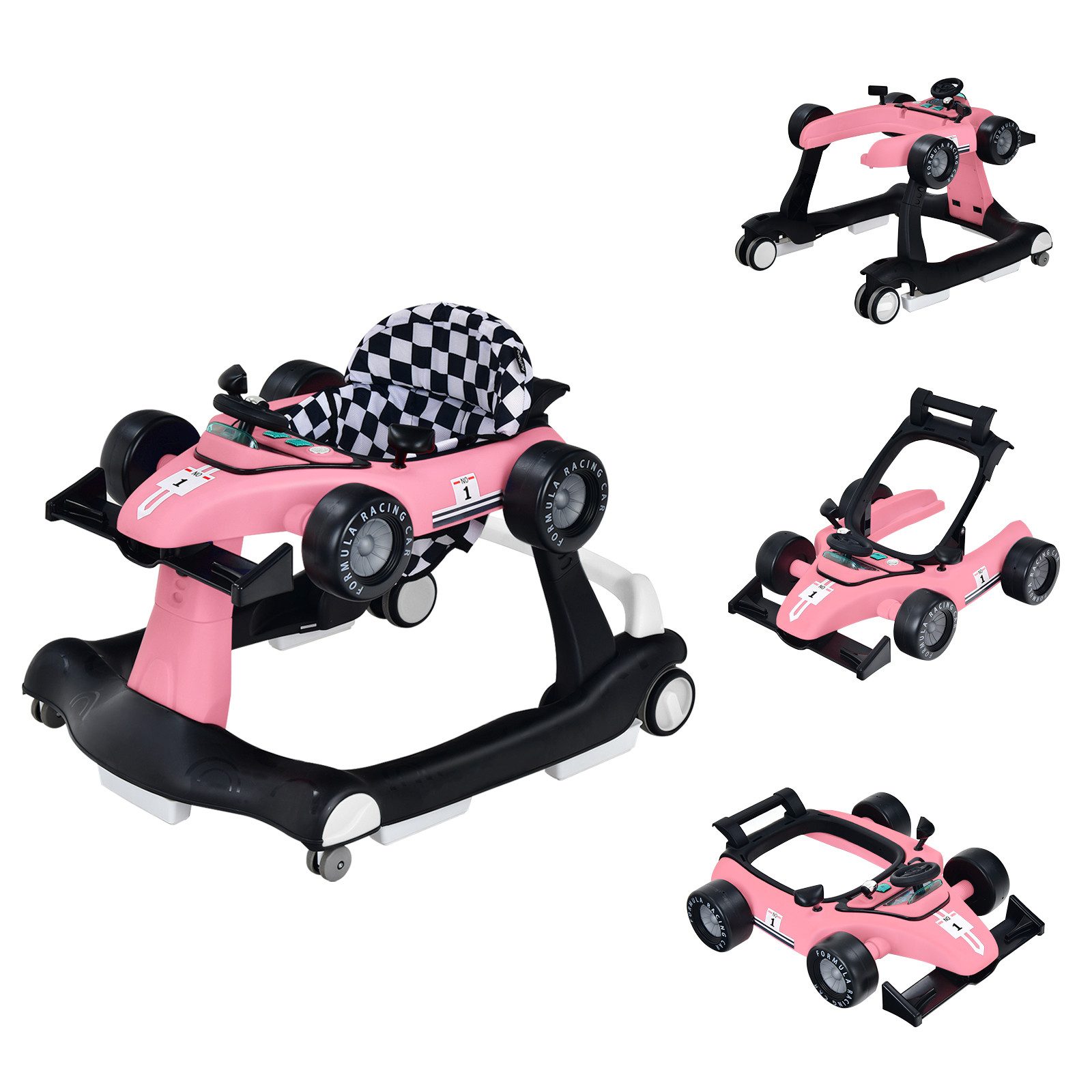 COSTWAY Lauflernhilfe 4 in 1 Lauflernwagen, mit Musik, Licht, ab 6 Monaten