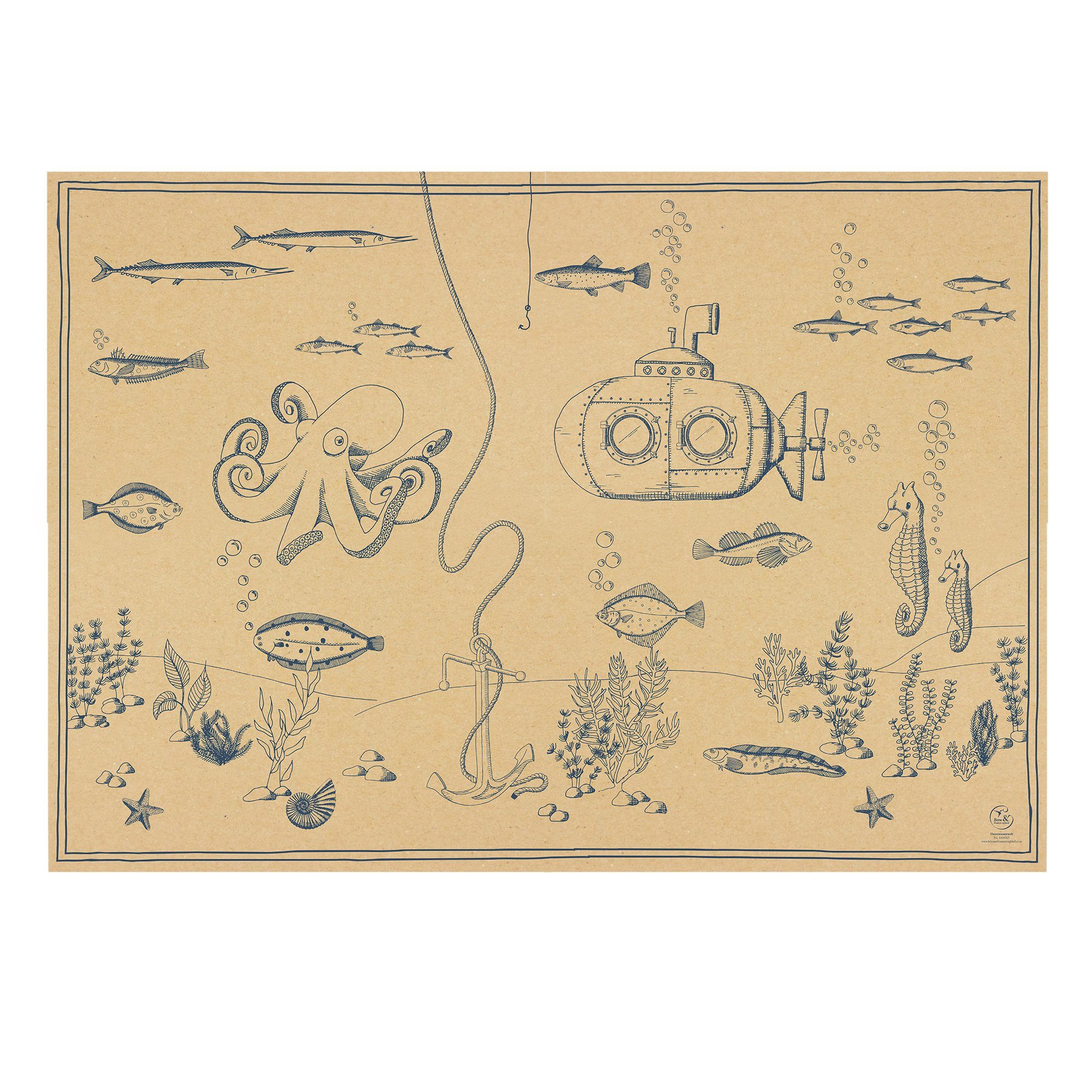 Bow & Hummingbird Geschenkpapier Geschenkpapier Unterwasserwelt, 100 % Recyclingpapier