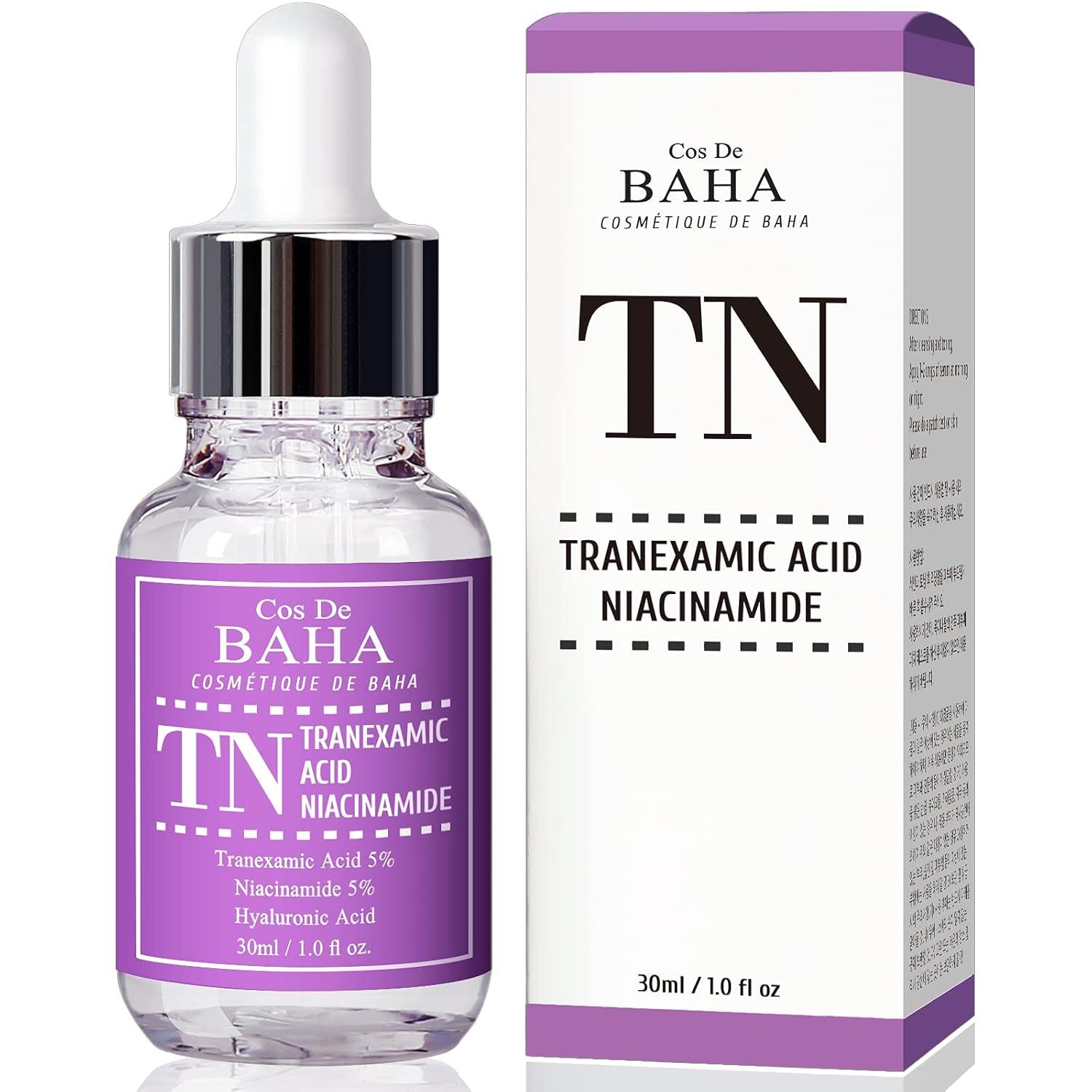 Cos de BAHA Gesichtsserum Tranexamic Acid 5% Niacinamide 5% Serum 30 ml – Korean K-Beauty Serum Tranexamic Acid 5%, Niacinamide 5%, Hyaluron, Allantoin – Power-, Duo Tranexamsäure 5% und Niacinamide 5% für einen sichtbar