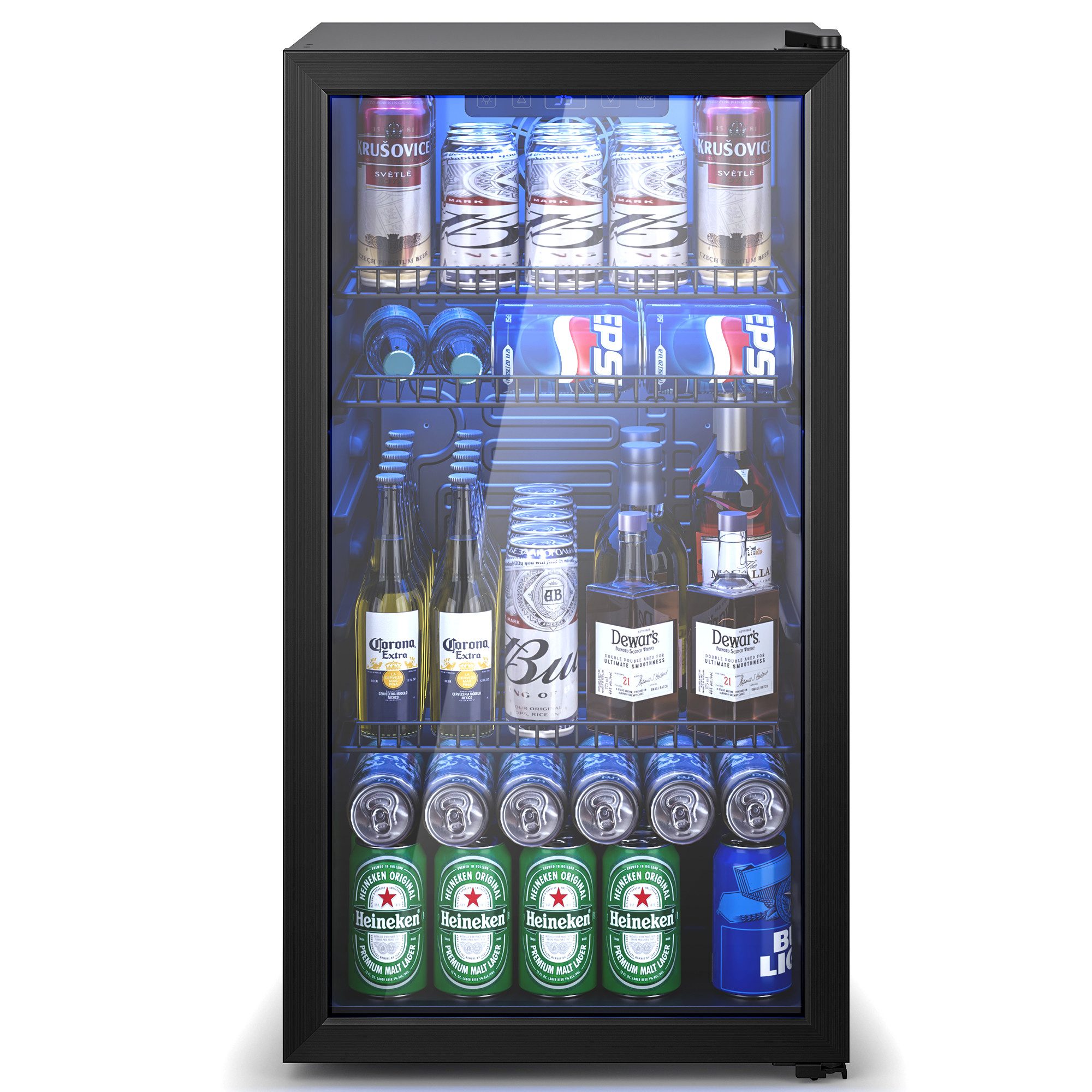 Furnicopia Getränkekühlschrank 89L,Doppelverglasung, LED-Beleuchtung, geräuscharm für Bar & Haushalt KVC-90A, Digitale LED-Touchscreen-Bedienung,höhenverstellbare Füße und Ablagen.