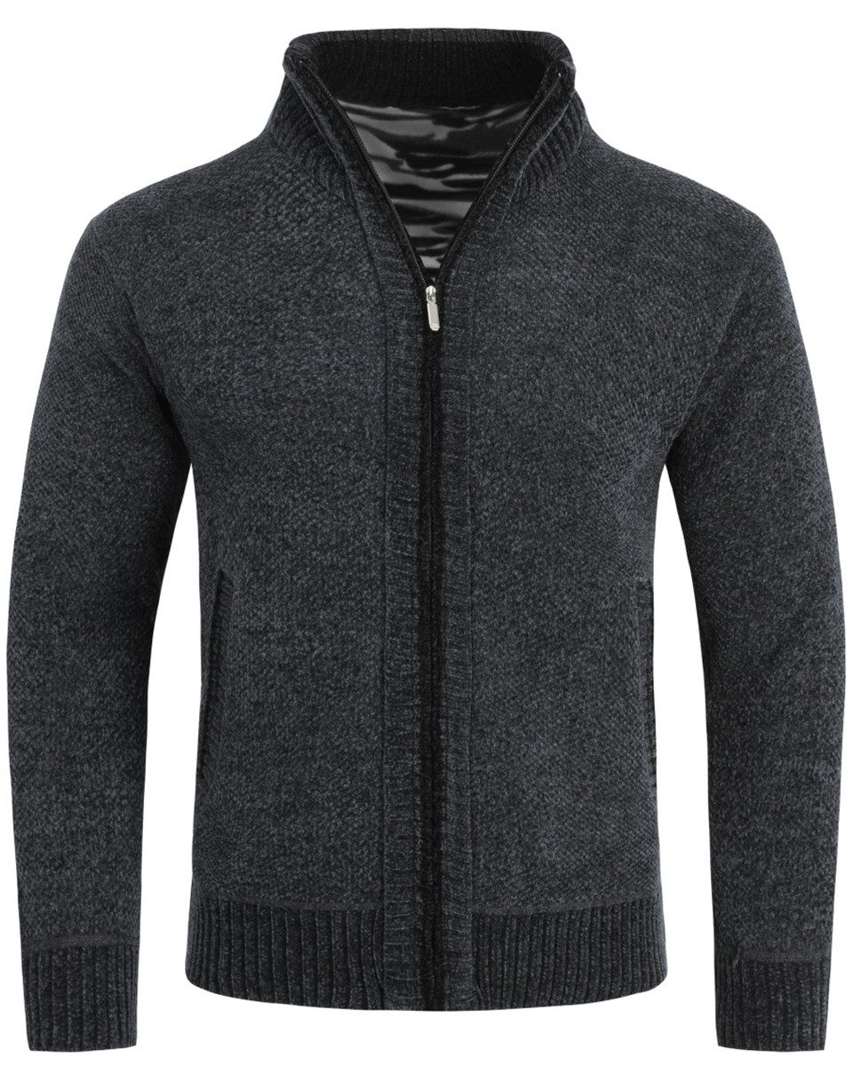 Allthemen Strickjacke mit Stehkragen Cardigan Uni Grobstrick Pullover
