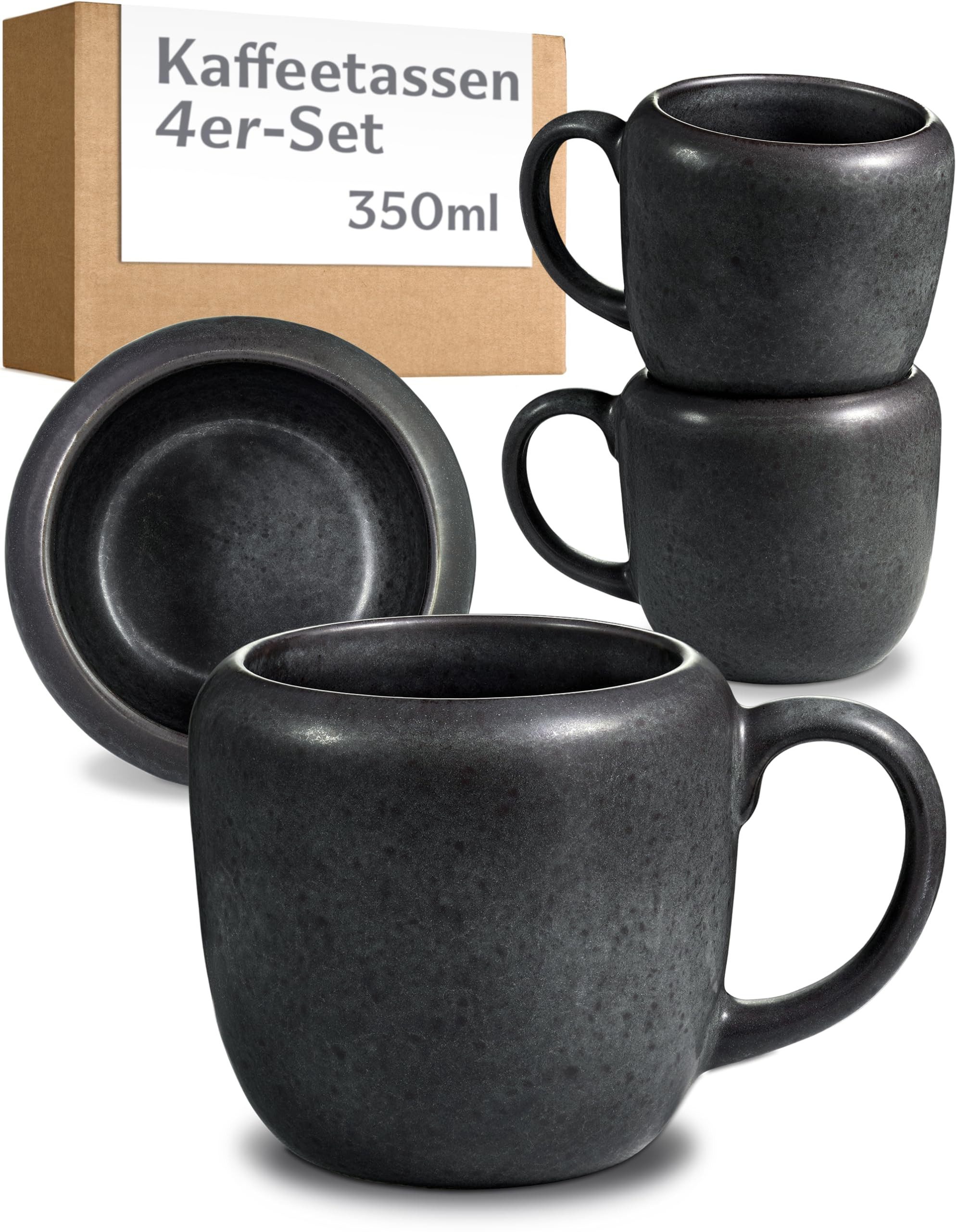 Cosumy Tasse Kaffeetassen Set 350 ml, 4er Set, handglasiert, Steingut, 4-tlg., Steingut, Handglasiert, Spülmaschinenfest & Mikrowellengeeignet, 4er Set