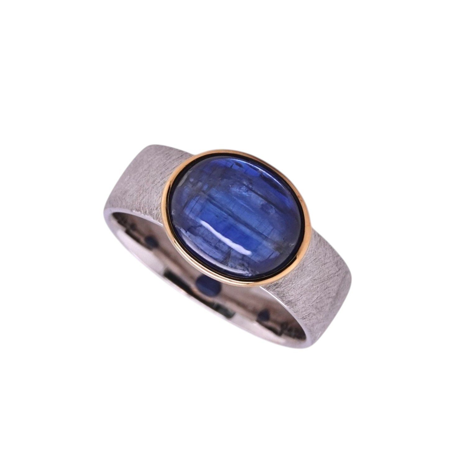 Sogni d'oro Fingerring mit Kyanit, Silber 925, mattierte Ringschiene, vergoldeter Ringkopf