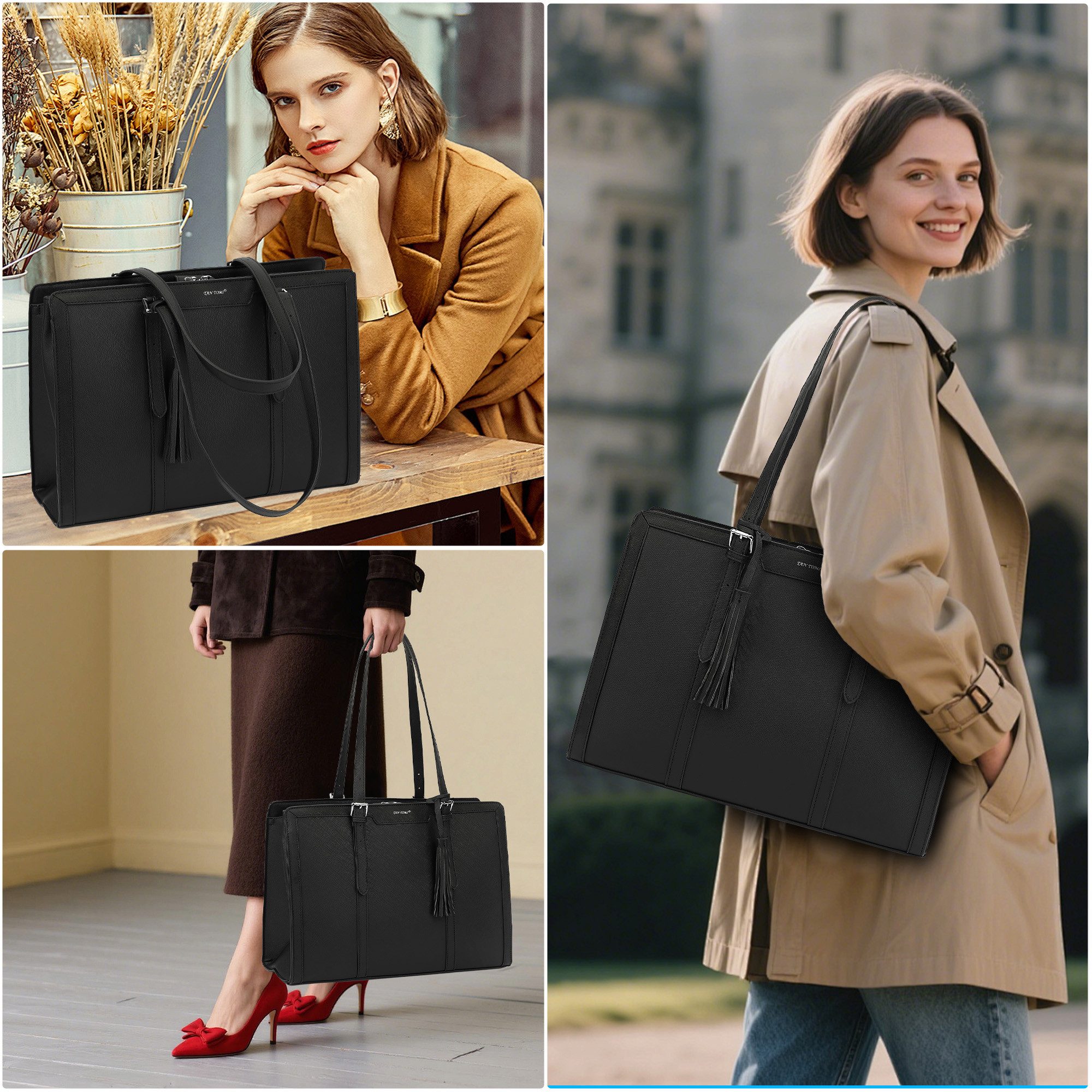 TAN.TOMI Aktentasche Damen Shopper Große Business Handtasche Gross Laptop Tasche, 15.6 Zoll Notebooktasche mit 3 Fächern für Büro Arbeit Schule