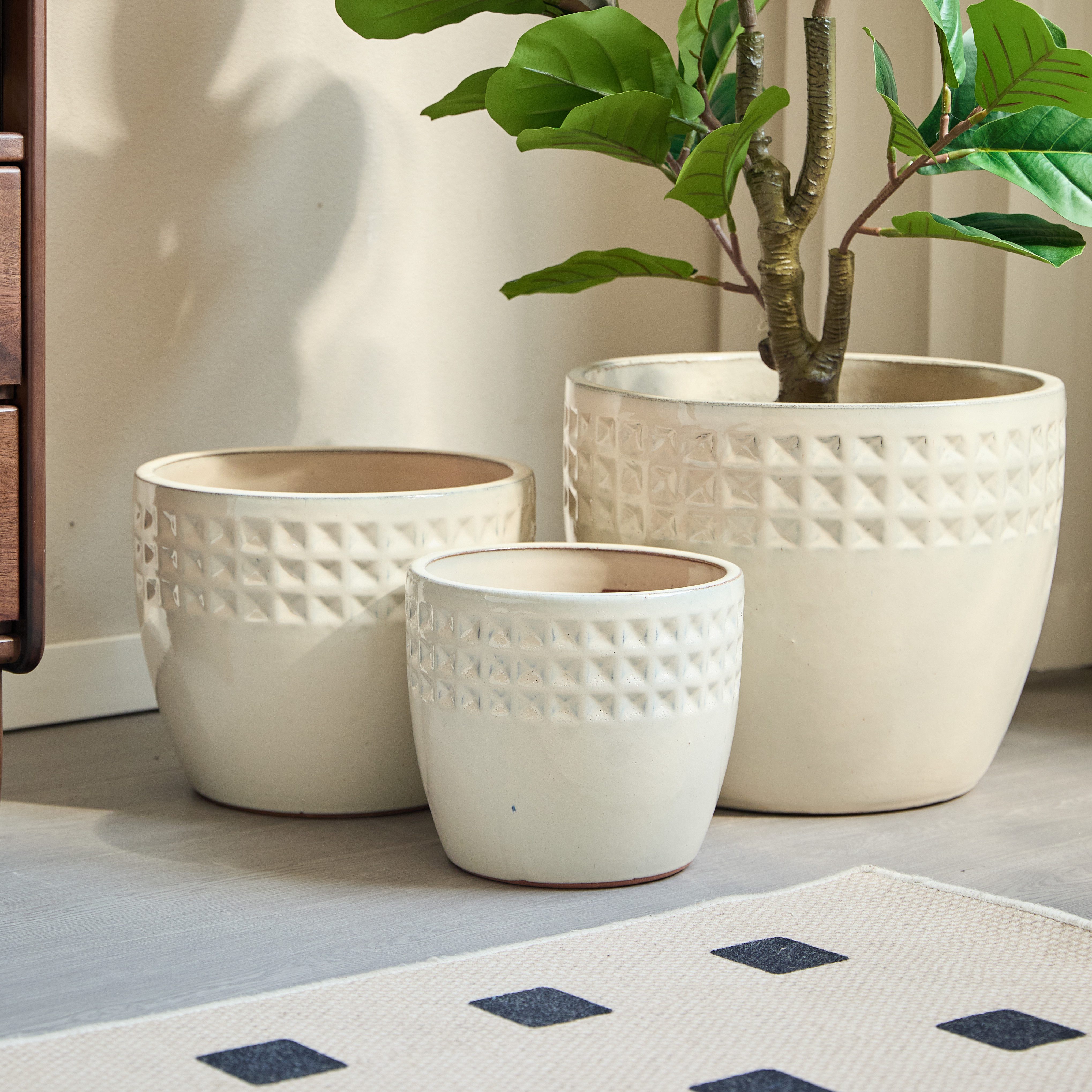 Rolipo Blumentopf groß Keramikpflanztopf-Set, handgemacht & atmungsaktiver Tonware (3 St., Gartendekoration), Ø 38/31/23cm, Rautenmuster, für Fensterbank & Regal & Zimmerpflanzen