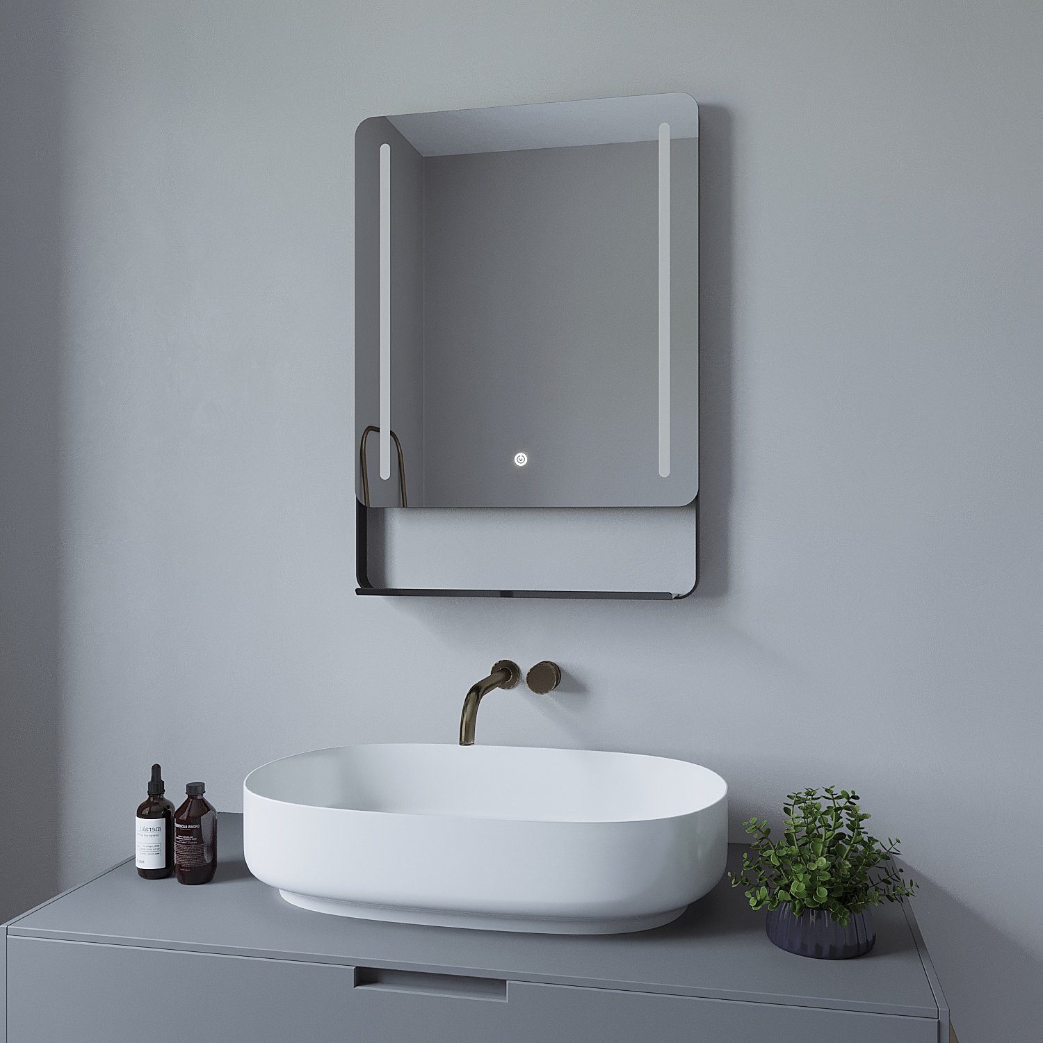 mit AQUABATOS Badezimmerspiegel Ablage 70x50cm, Beleuchtung Wandspiegel Badspiegel 80x60 beschlagfrei,Kaltweiß,energiesparend,dimmbar,Touch