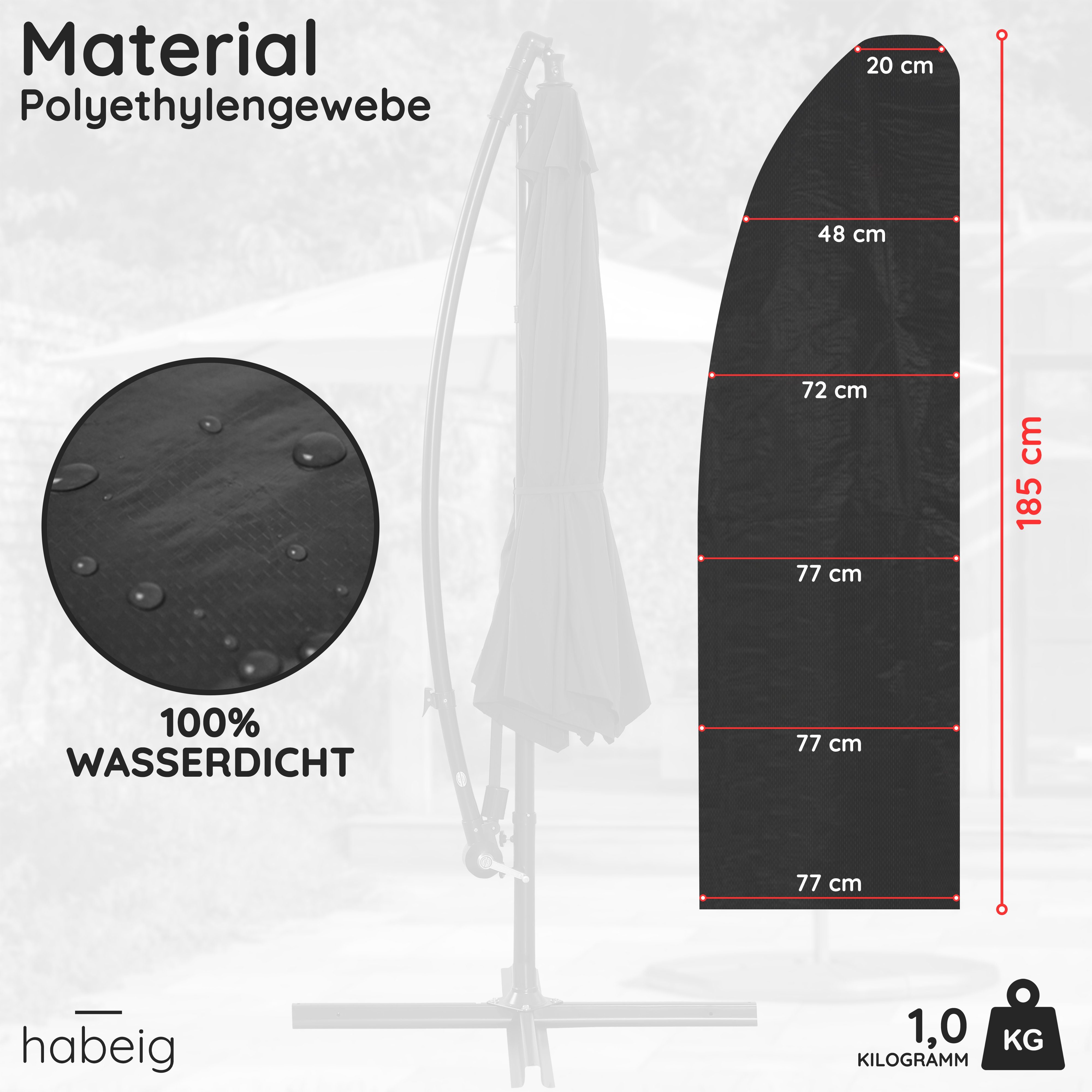 habeig Sonnenschirm-Schutzhülle Schutzhülle für Ampelschirm 3m Wasserdicht Sonnenschirm Hülle, wasserdicht