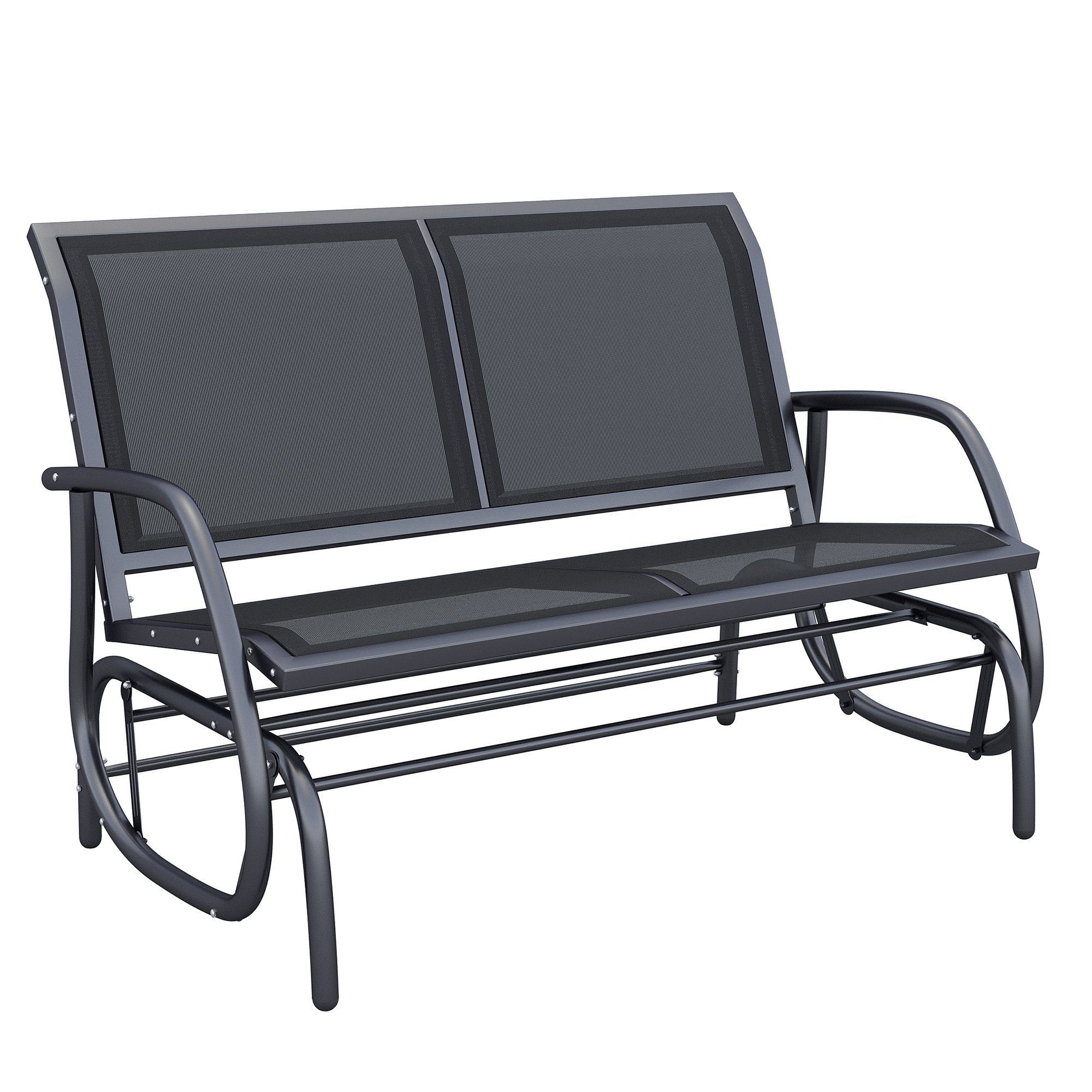 Outsunny Gartenbank mit Schaukelmechanismus, bis 200 kg belastbar (Gartenschaukel, 1-St., 2-Sitzer Schaukelstuhl), für Garten, Terrasse, Veranda 120 x 70 x 85 cm Schwarz