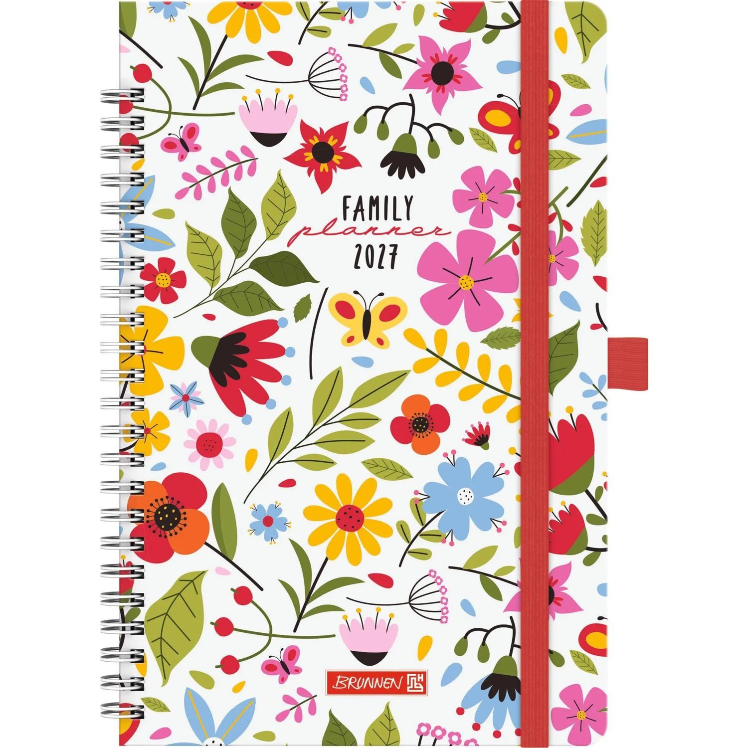 Baier & Schneider Familienkalender BRUNNEN 1070290037 Buchkalender Familienplaner 2027 "Flowers" A5,...