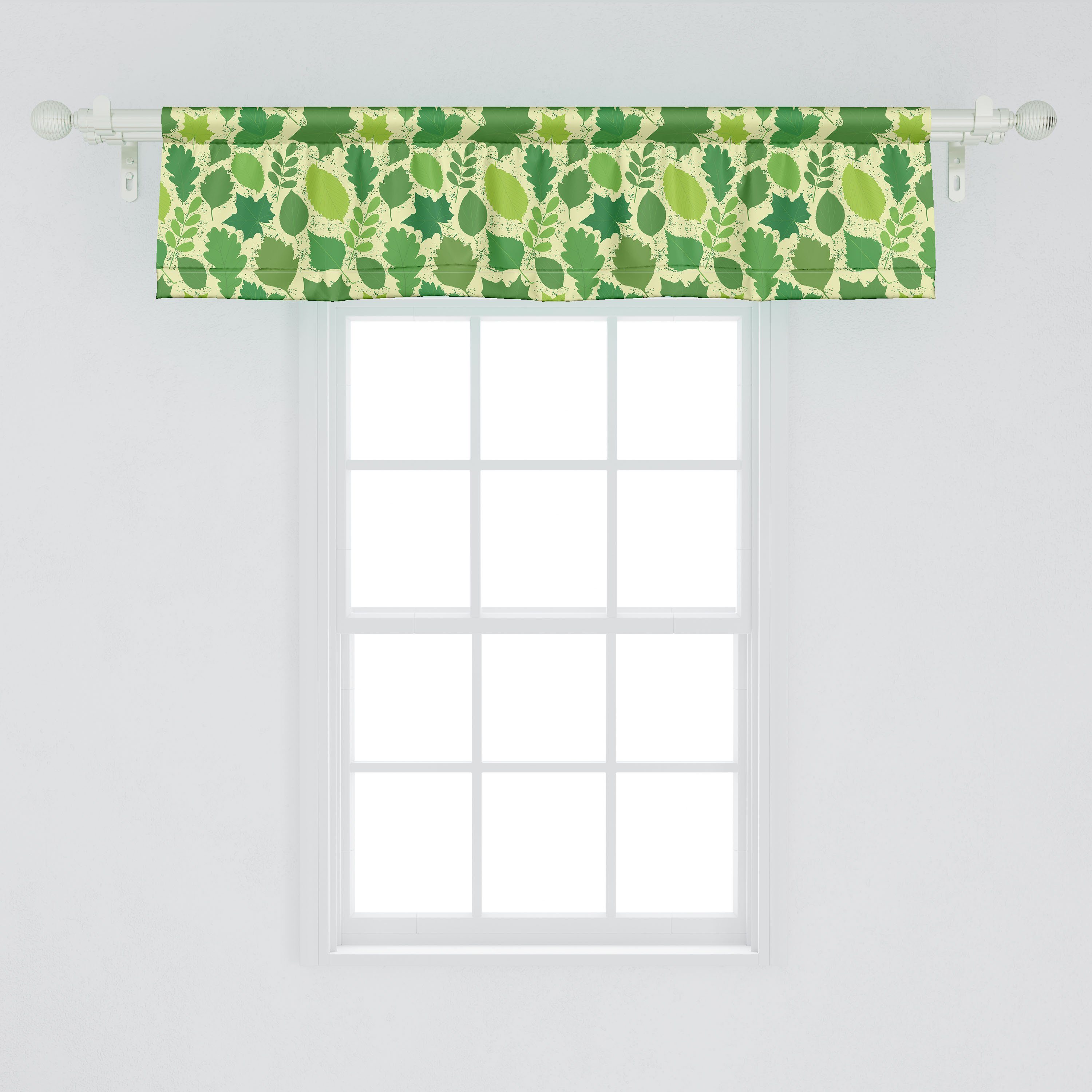 Scheibengardine Vorhang Volant Blätter Pflanzen Abakuhaus, mit für Botanische Kräuter Küche Microfaser, Dekor Stangentasche, Schlafzimmer Kunst