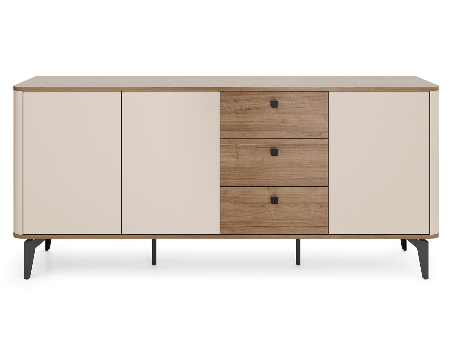 Beautysofa Kommode AURORA Sideboard mit viel Stauraum 180 cm (modernes Design mit TIP-ON, schwarze Metallbeine), Cashmere & Royal Nussbaum – Bild 2 von 5
