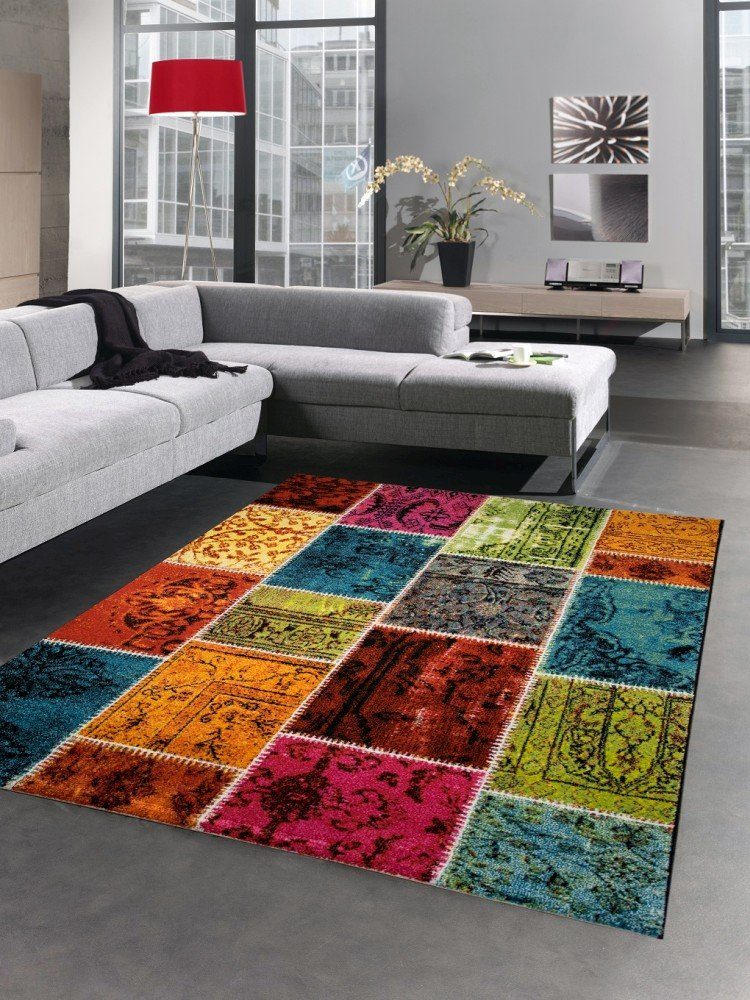 Teppich Designer Teppich Patchwork Vintage Wohnzimmerteppich multicolor  bunt, Carpetia, rechteckig, Höhe: 13 mm