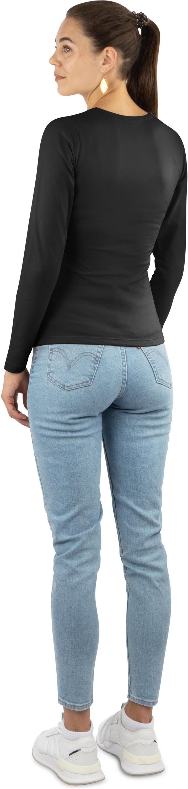 Janice Langarmshirt 4 x Damen Langarmshirt Nimes Figurbetonter Pullover aus Baumwolle – Bild 5 von 5