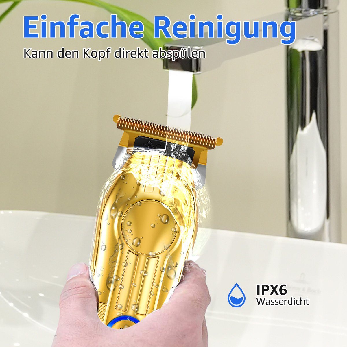LifeImpree Haarschneider, Haartrimmer für Herren, Gold IPX6 Haarschneidemaschine Wasserdichte
