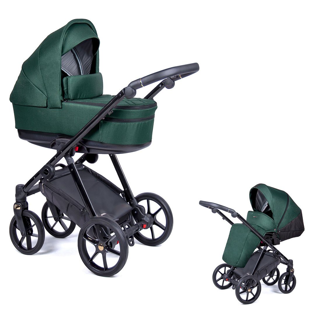 babies-on-wheels Kombi-Kinderwagen 2 in 1 Kinderwagen-Set Axxis - 14 Teile - in 24 Designs Tannengrün = Gestell schwarz