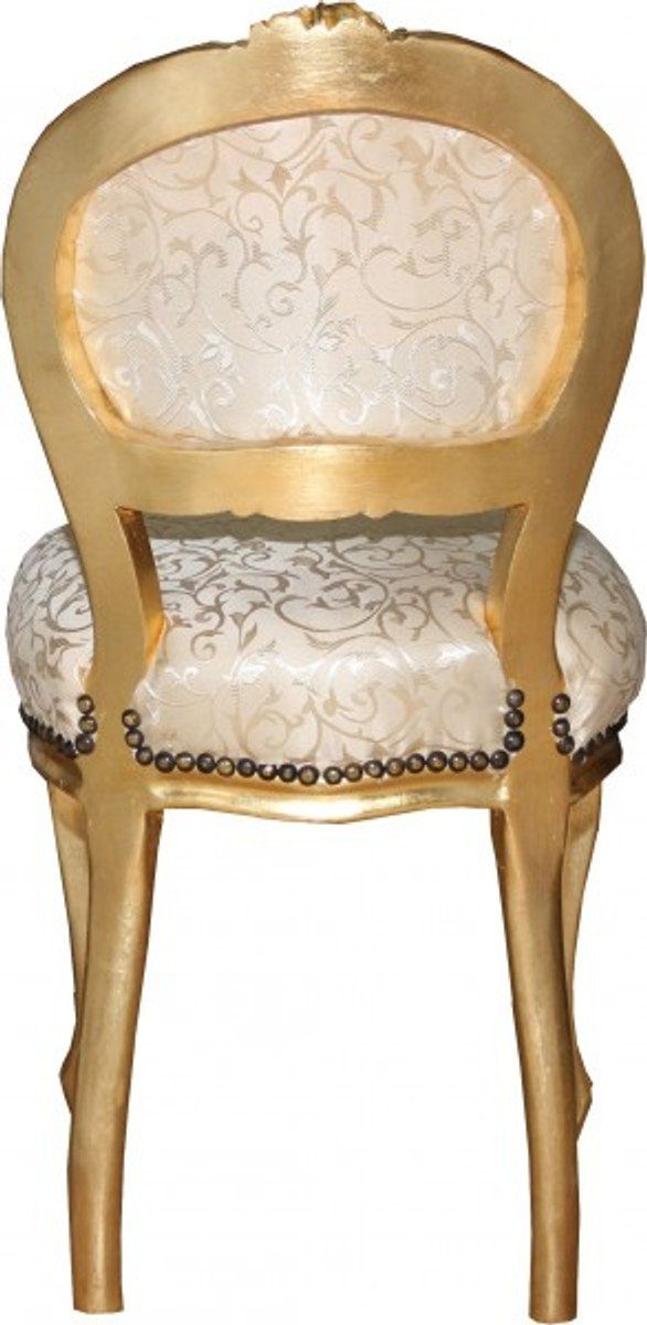 Casa Padrino Damen Bling Muster Gold - Glitzersteinen Creme Bling Besucherstuhl Stuhl Barock Stuhl Schminktisch / mit