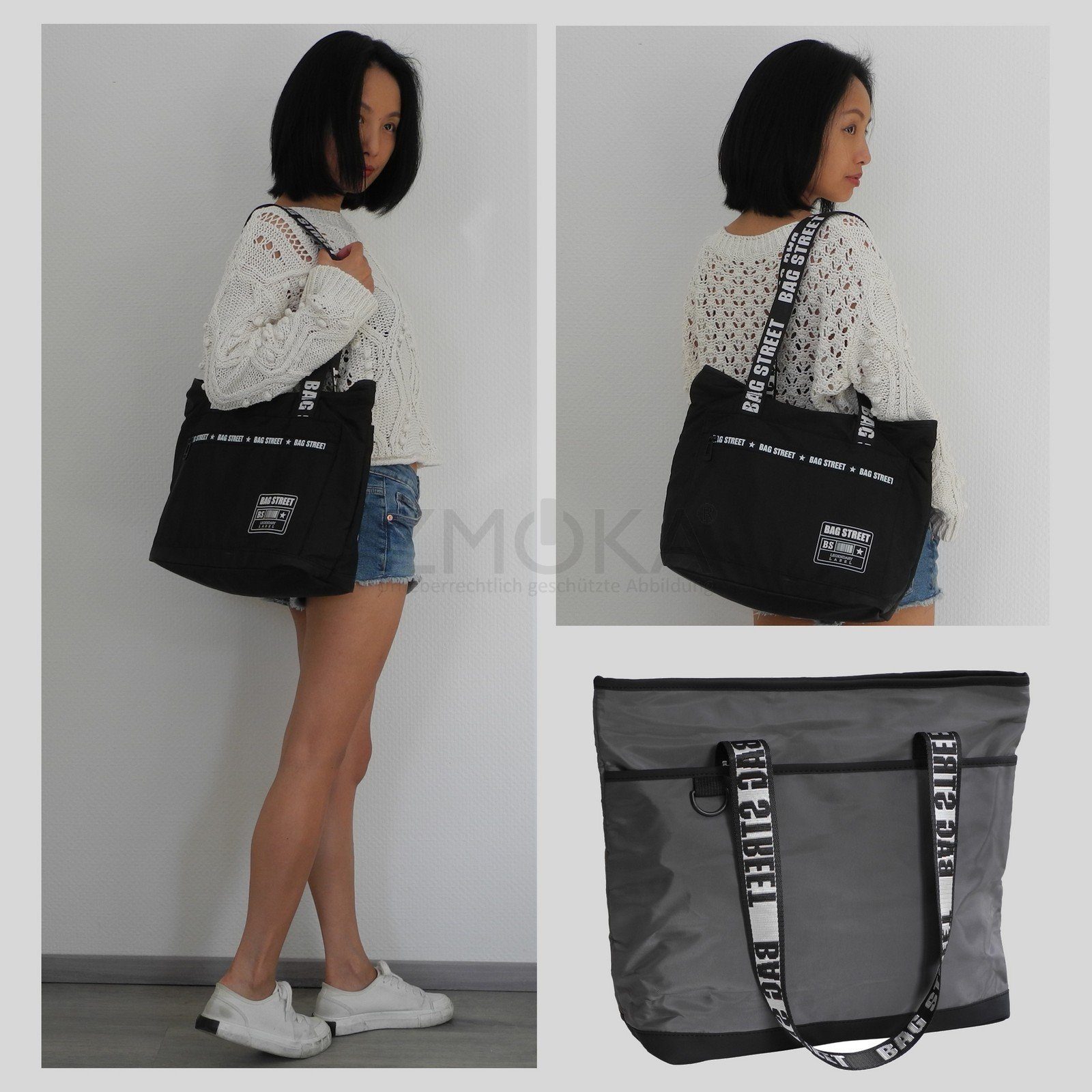 Schultertasche Handtasche BAG STREET Street - leichter Auswahl Shopper Bag Damen Handtasche Grau