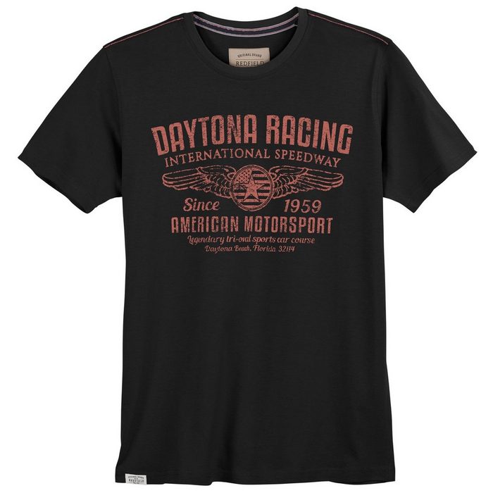 redfield Rundhalsshirt Große Größen Herren T-Shirt Daytona Racing schwarz Redfield