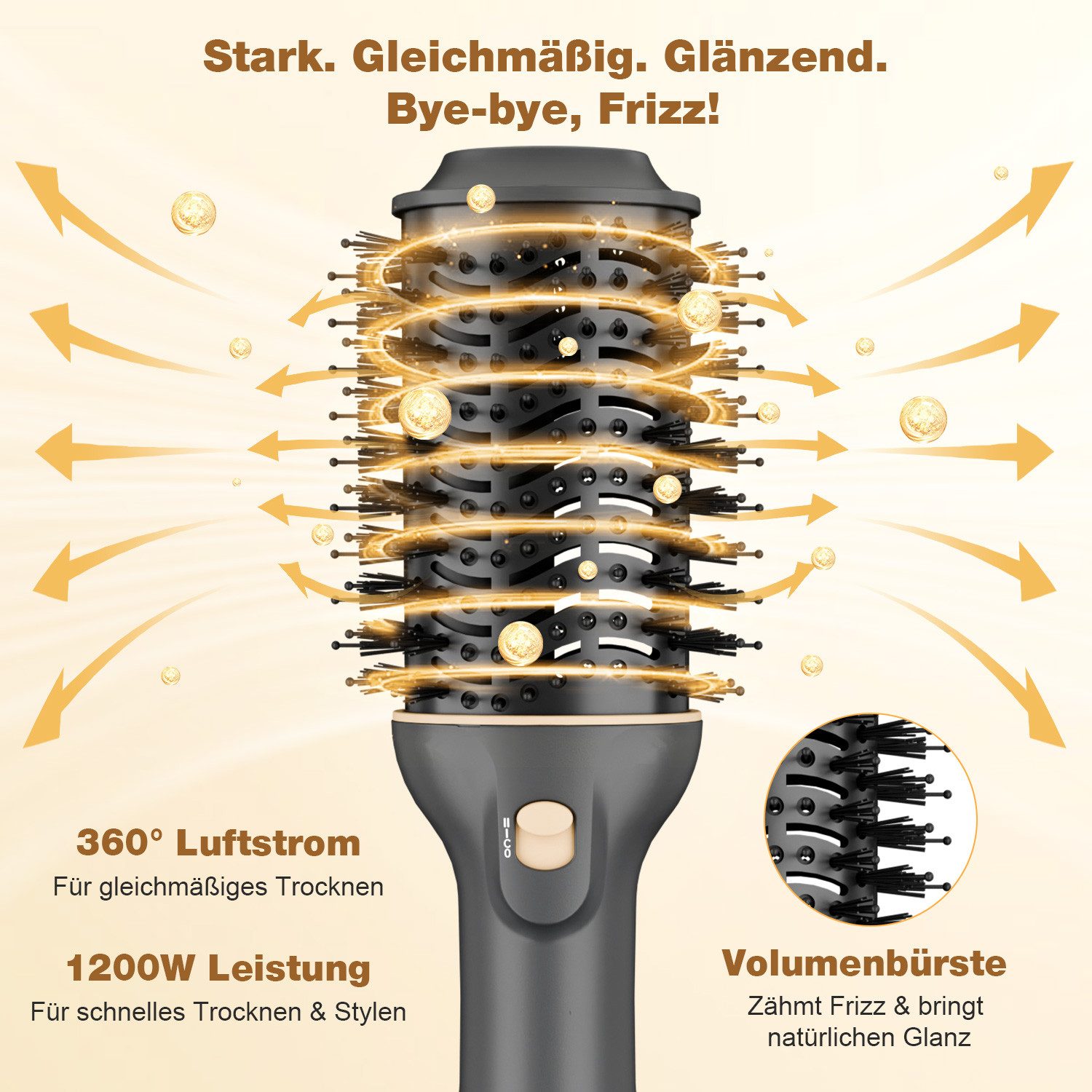7MAGIC Ionic-Haartrockner Warmluftbürste, 1200 W, Ein-Schritt Haartrockner Bürste, Rundbürstenföhn für Volumen und Glanz Inkl.Haarspange*2