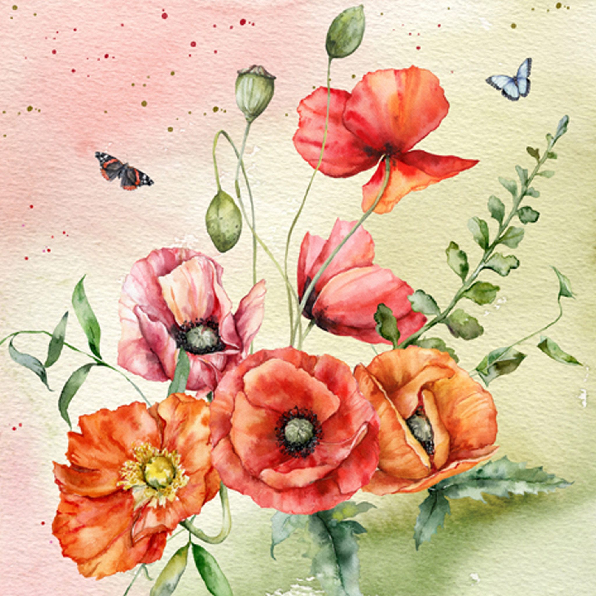 ti-flair Papierserviette, Servietten Papier 33x33cm 3-lagig mit Mohnblumen Motiv 20 Stück