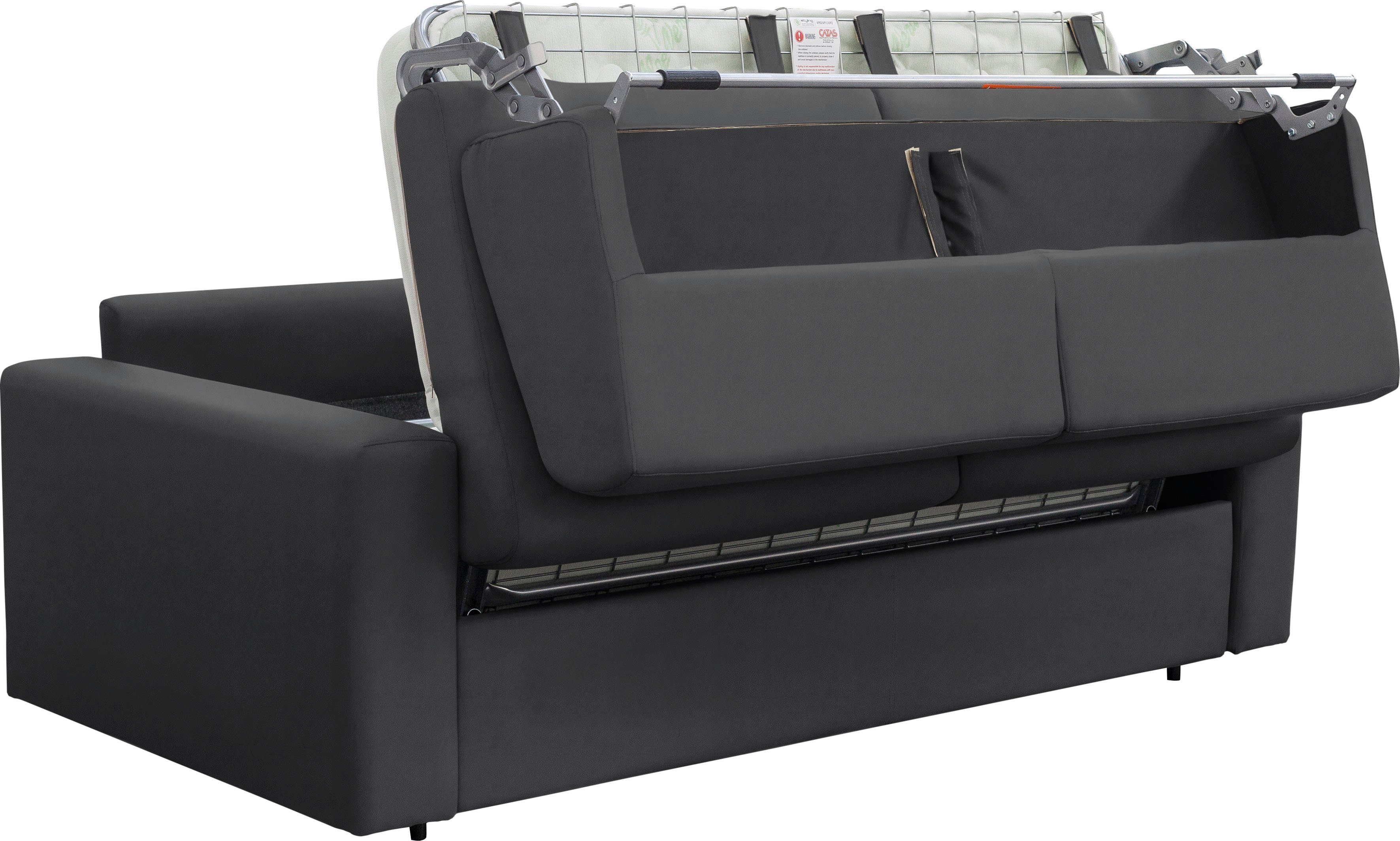 Nias Italia Schlafsofa Bari, Matratze inklusive 140/208 olive cm klappbaren grau Bettunterbau, Liegefläche und