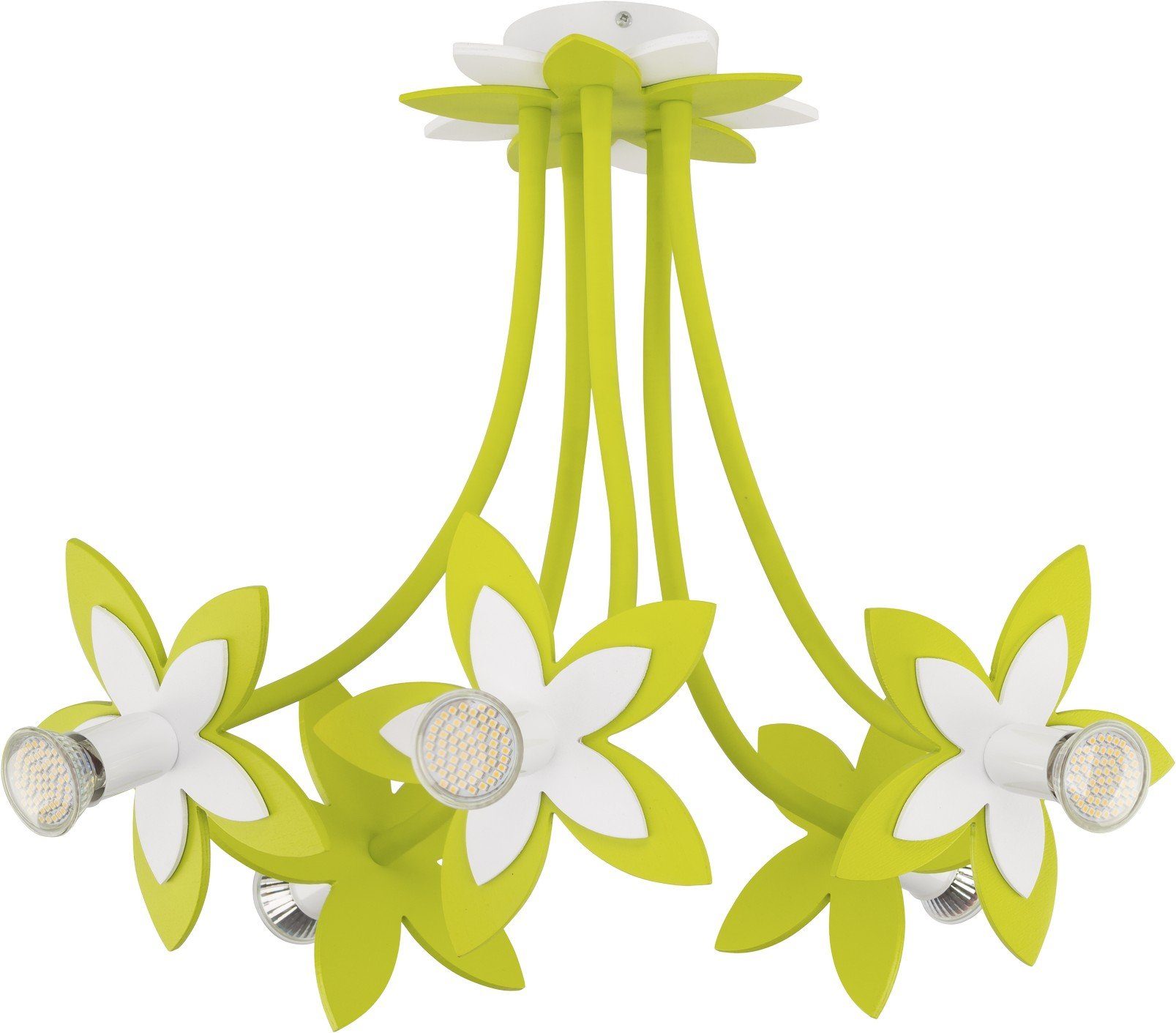 Licht-Erlebnisse Deckenstrahler FLOWERS, ohne Leuchtmittel, Spot Strahler Grün Junge Mädchen GU10 5-flammig Kinderzimmer
