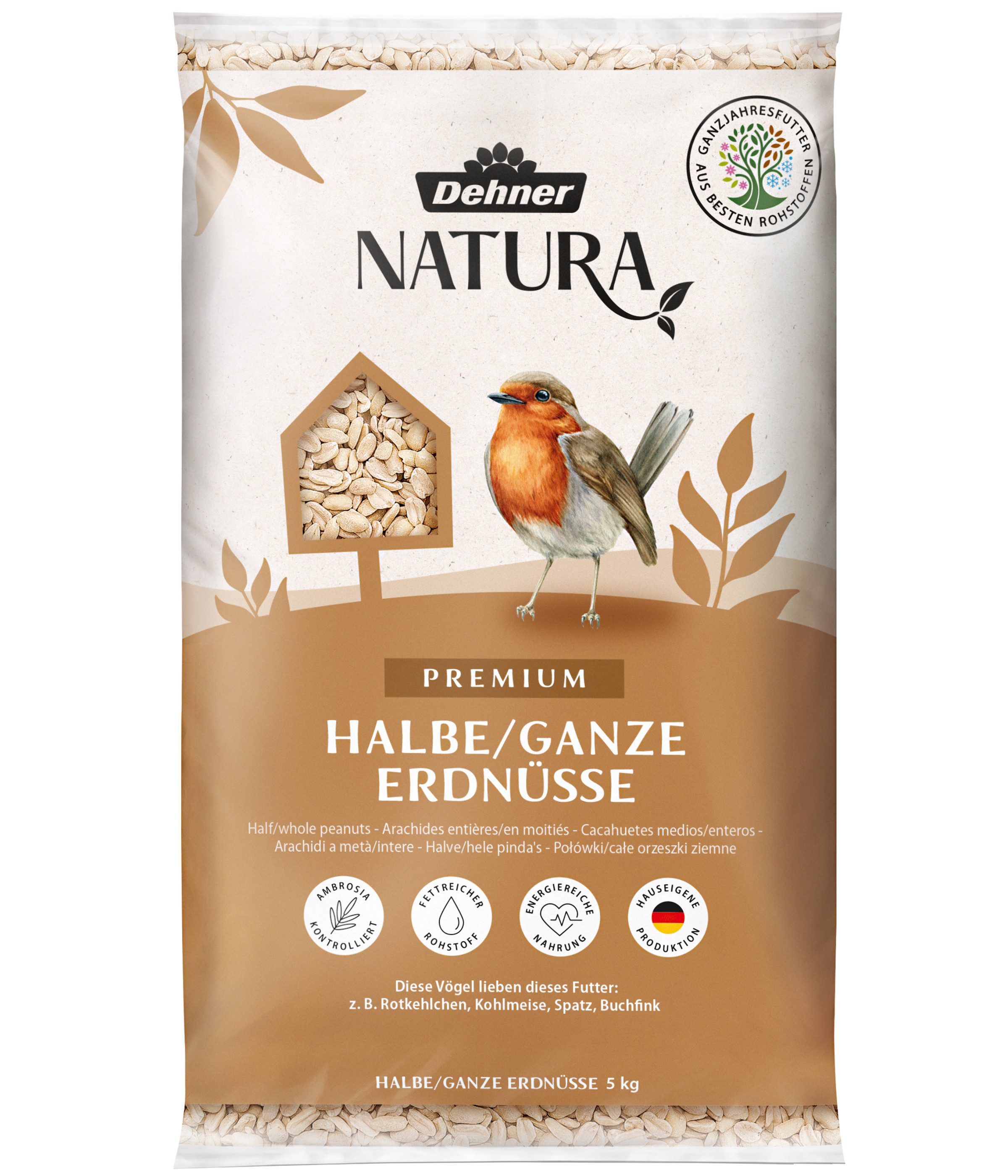 Dehner Natura Erdnusskerne halbe / ganze, Wildvogelfutter schalenfrei Erdnuss, Hauptfutter für: Gartenvögel, Wildvogel, Premium Vogelfutter, für Meise, Rotkehlchen, Spatz, Buchfink