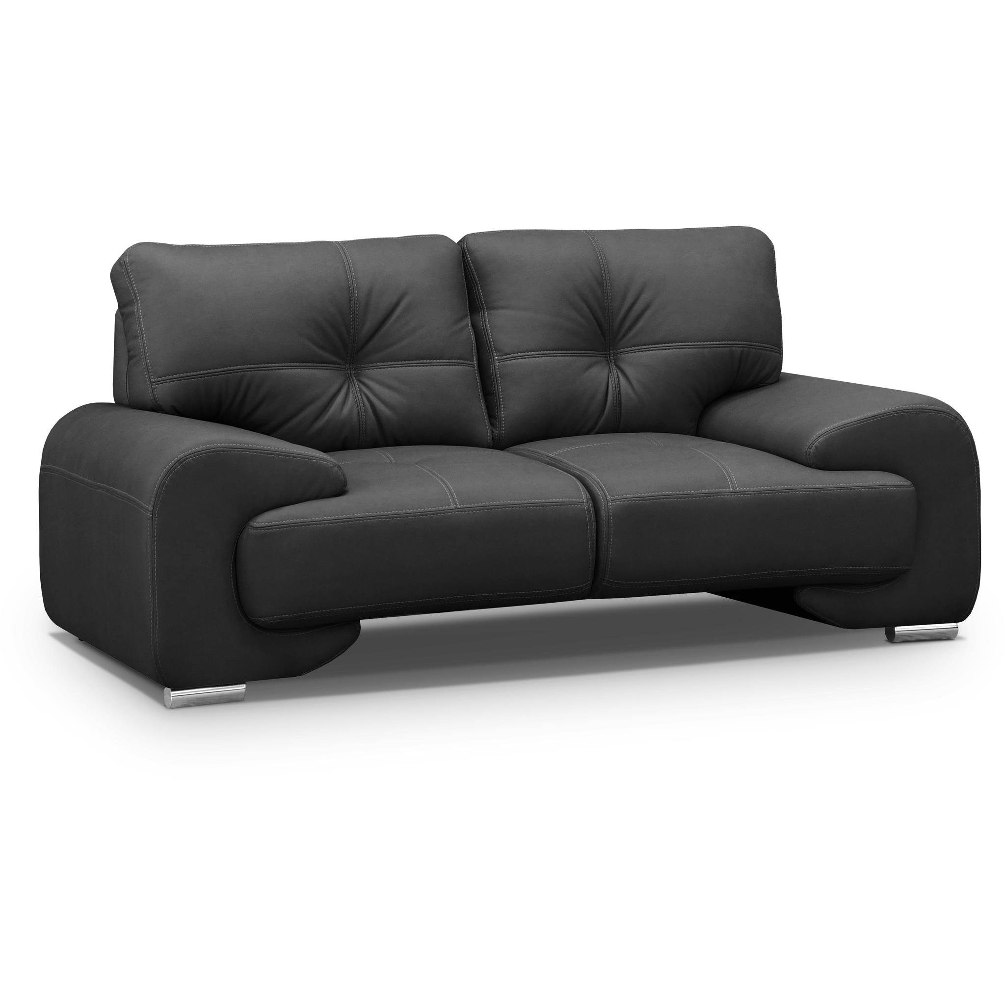 Beautysofa 2-Sitzer Maxime lux, 2-Sitzer Sofa im modernes Design aus Kunstleder, mit Wellenunterfederung, mit dekorativen Nähten Schwarz (vega 99)
