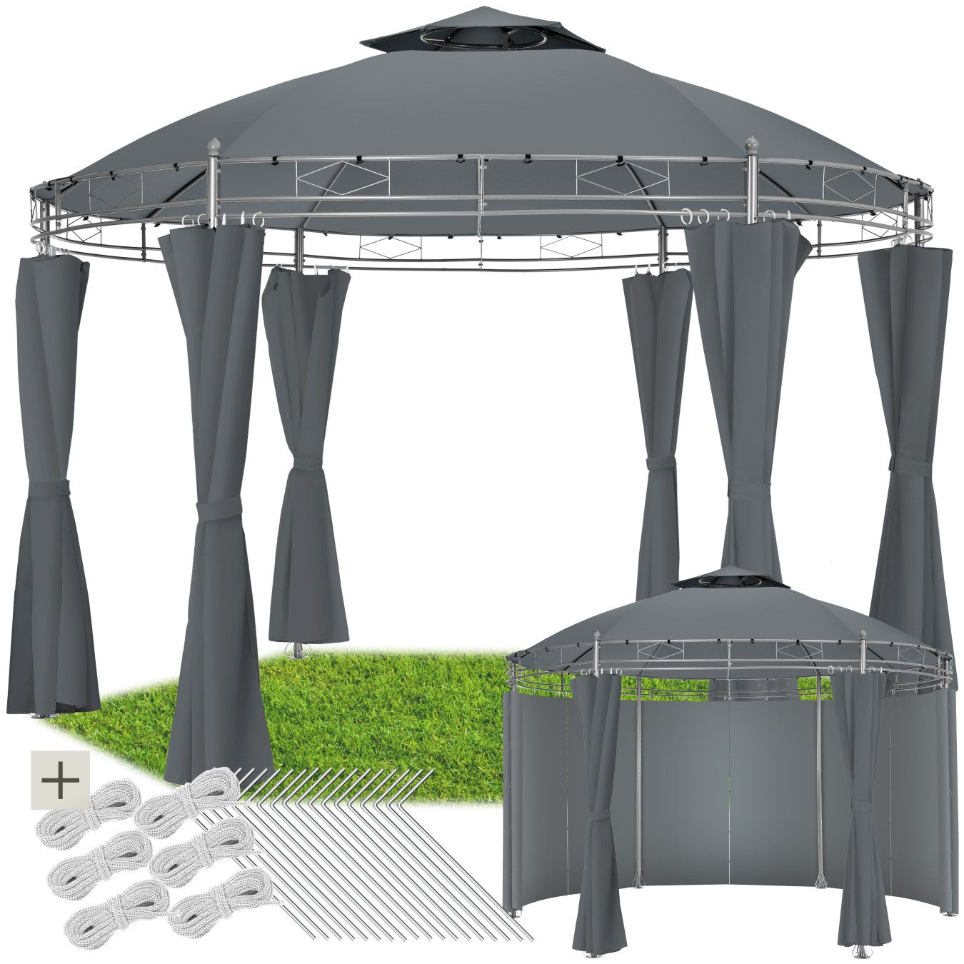 tectake Pavillon Gartenpavillon, mit 6 Seitenteilen, (350 x 280 cm, Komplettset), wasserabweisend