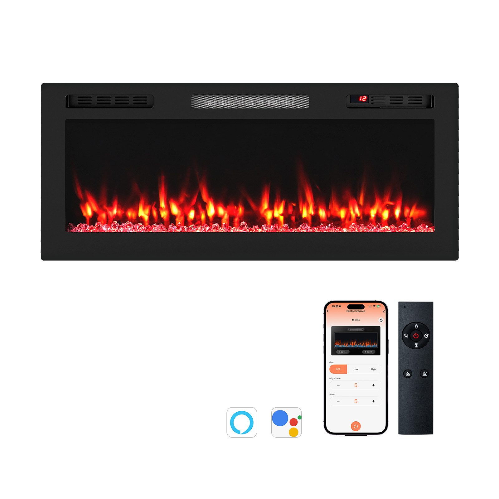 COSTWAY Elektrokamin, 106,5cm WLAN einbau-/Wandkamin 750W/1500W mit APP günstig online kaufen