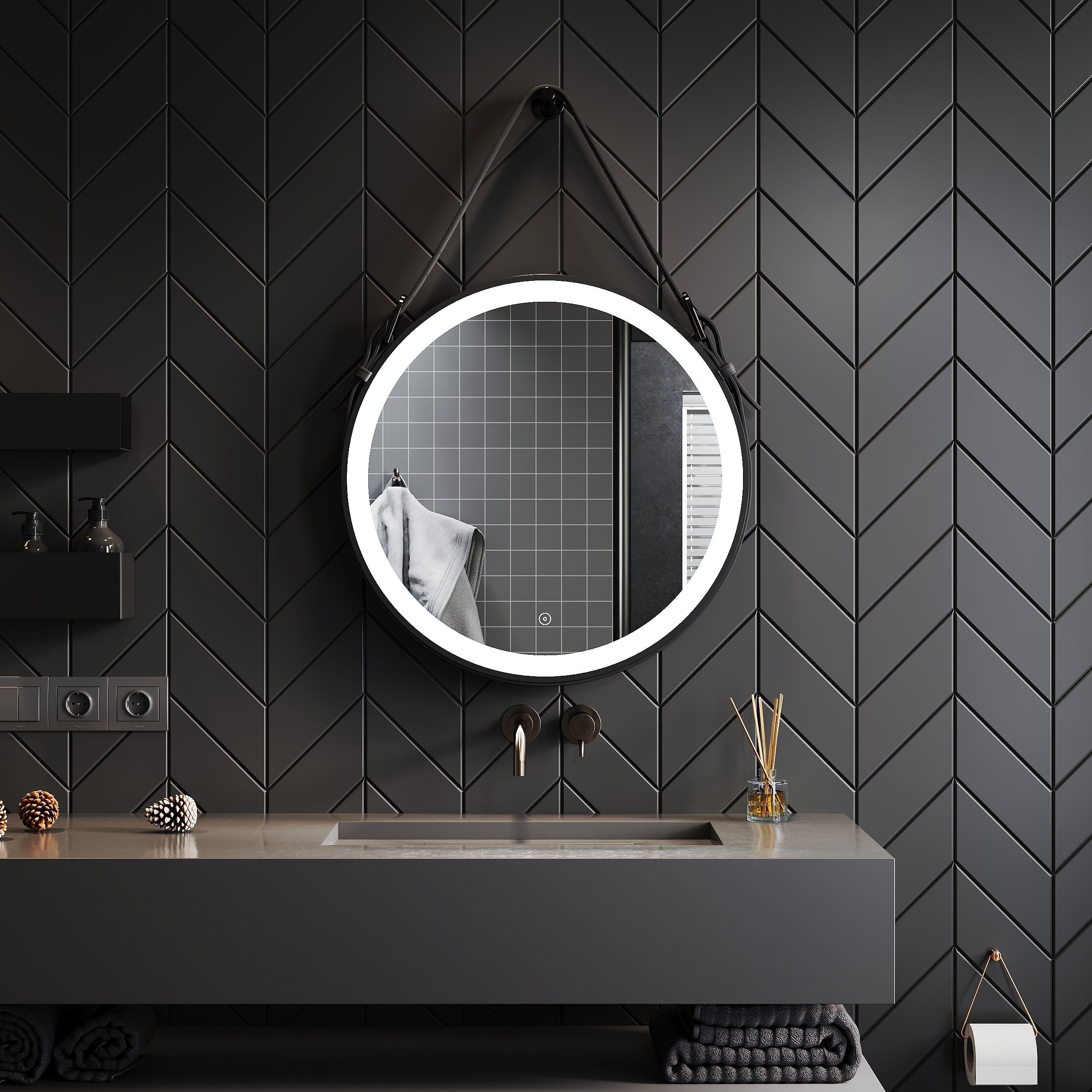 SONNI Badspiegel Badezimmerspiegel Beleuchtung LED cm Ø Modern Touch, 60 Badspiegel mit Schminkspiegel Rund Touchschalter Beschlagfrei,Verstellbarer