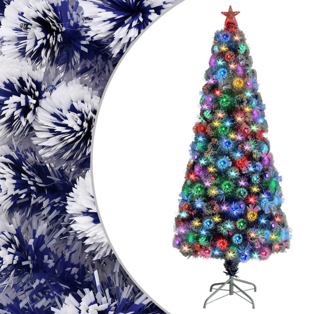 vidaXL Künstlicher Weihnachtsbaum 180 x 80 cm Künstlicher Weihnachtsbaum mit LED Weiß Blau 180 cm Glasf