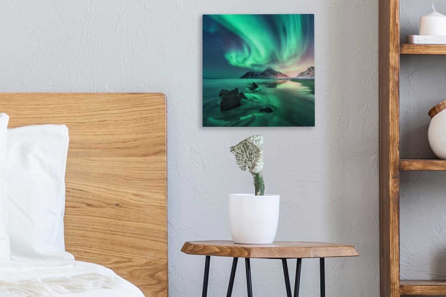 OneMillionCanvasses® Leinwandbild Schlafzimmer Norwegen, Leinwand für Nordlichter Nacht - Bilder St), Wohnzimmer - - (1 Reflexion