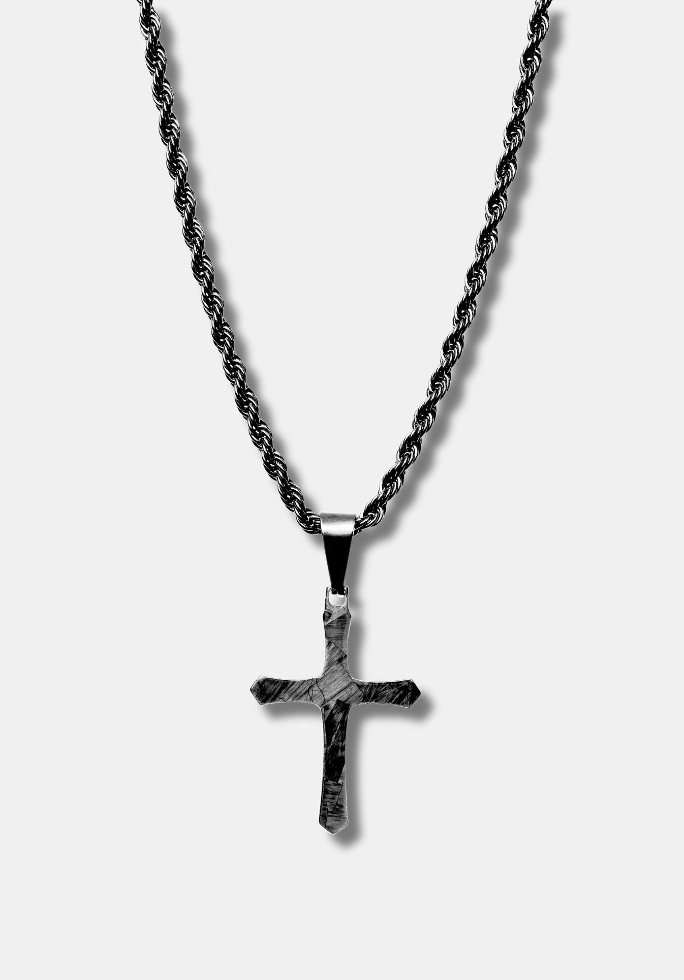 CRBNCNCPT Kette mit Anhänger Carbon Kreuz Anhänger mit schwarzer Edelstahl Kette Herren Halskette