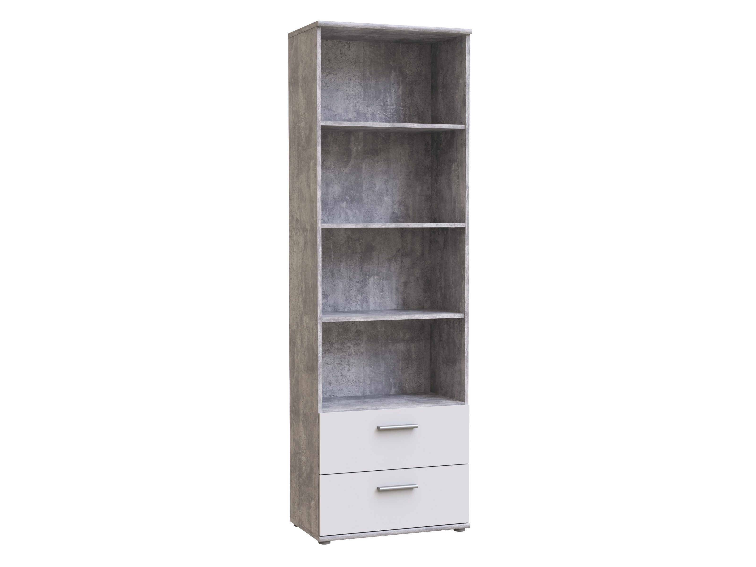 FORTE Bücherregal 2 Schubladen, 4 Böden, Betonoptik grau - 60,2x187,9x34,8cm (BxHxT)
