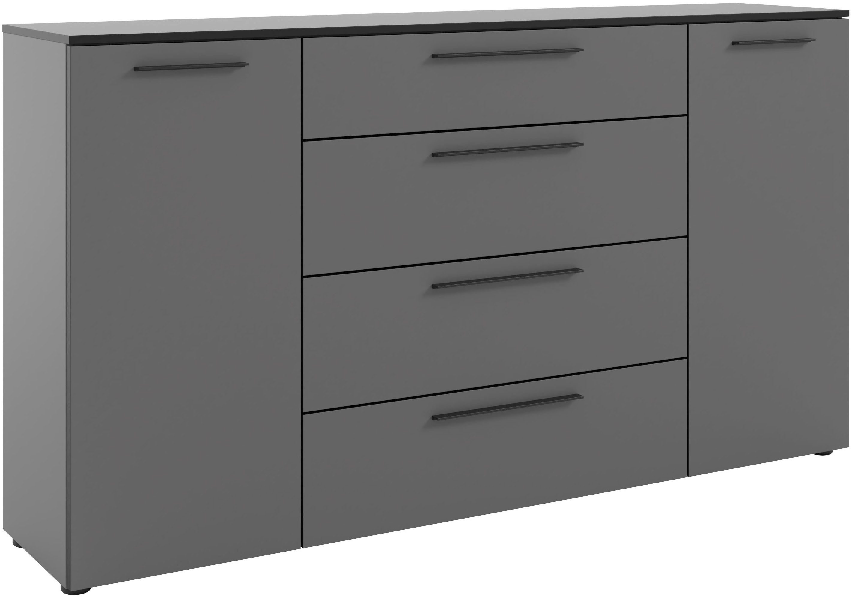 Manjana Möbel Kommode mit Schwarz matten Metallgriffen in verschiedenen Ausführungen, mit Soft-Close-Funktion, mit variabel einsetzbaren Einlegeböden